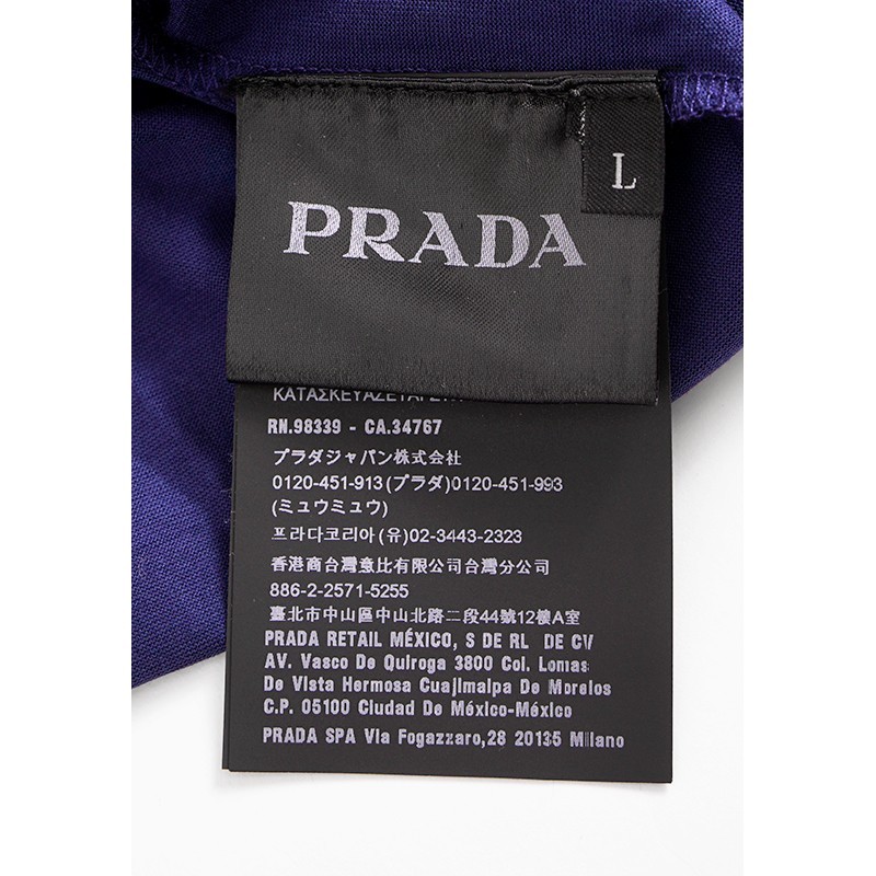 sz L NEW $1080 PRADA Men’s Cina Blue Cotton RUBBER LOGO Fold Over TURTLENECK TOP