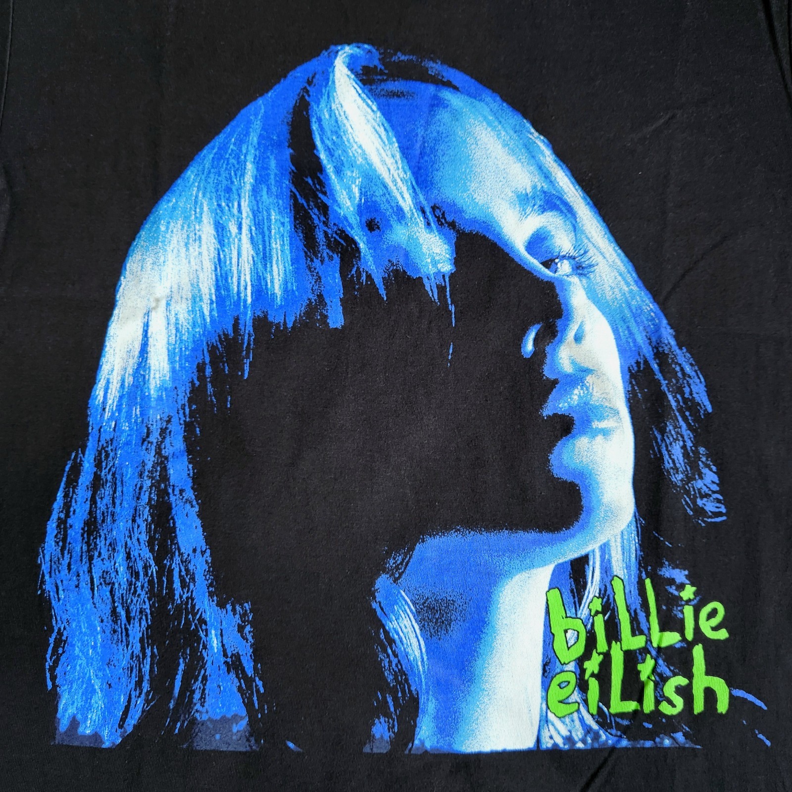 Billie Eilish Portrait Neon Blue Graphic Official Music Merch Black T-Shirt New