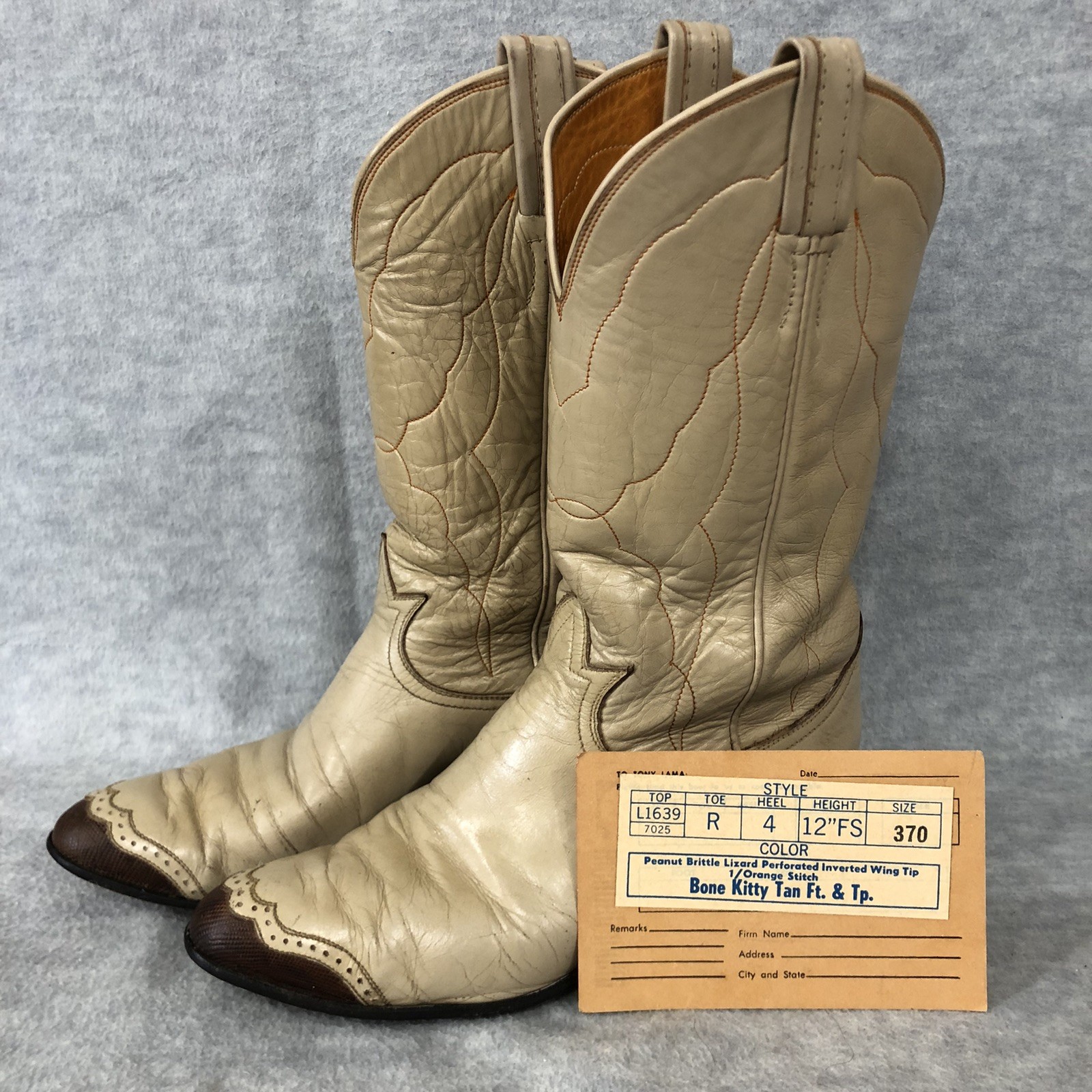 VTG Womens Cowgirl Boots Tony Lama Lt Tan Brown Lizard Wing Tip Sz 7 USA Prairie