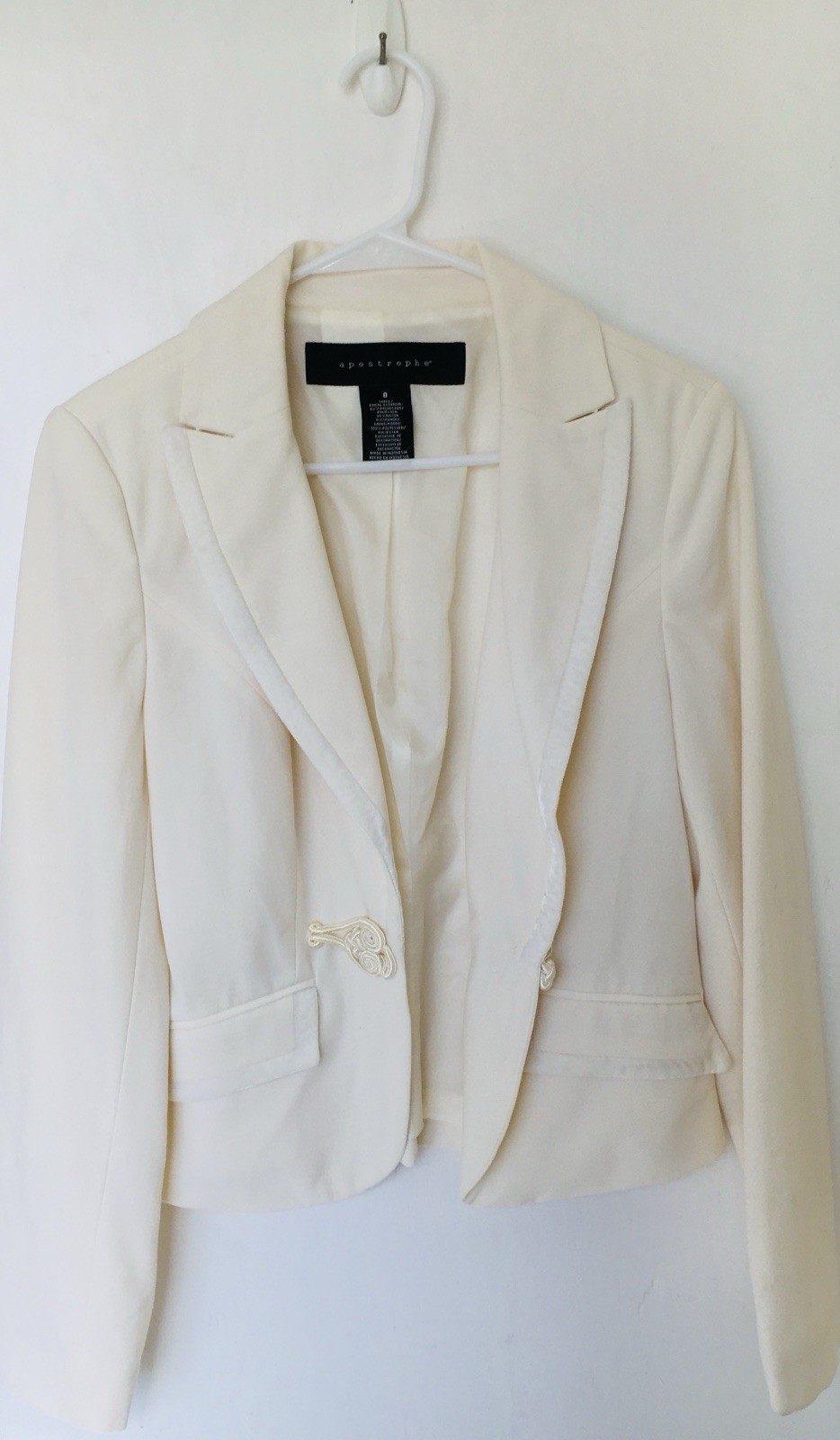 Apostrophe women’s blazer collared flap pockets button closure cream color 8