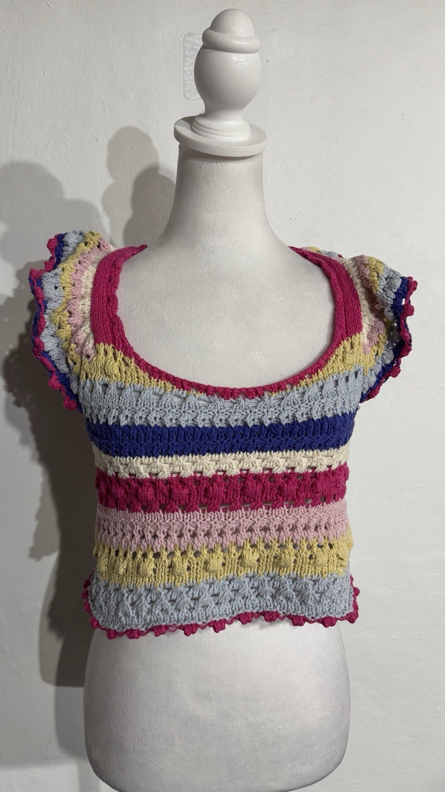 Zara Multicolor Crochet Ruffle Tank Top – Pink, Purple, Yellow, Cream, small