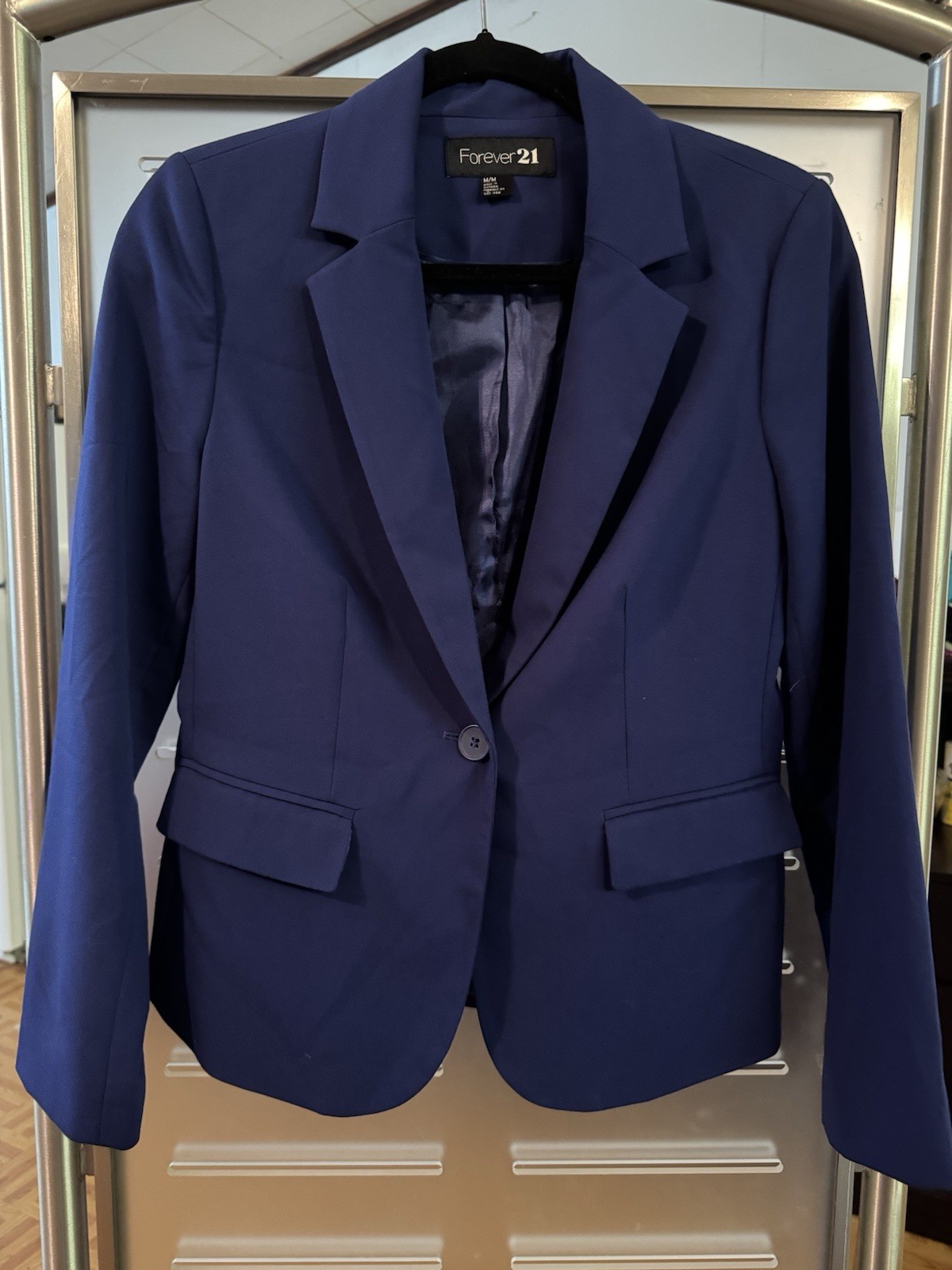Forever 21 Women’s Blue One-Button Lined Blazer Notch Lapel Size M