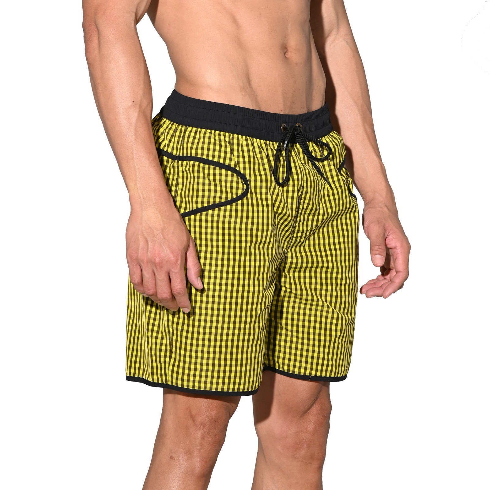 Men’s Lightweight Pocket Board Shorts Fast Dry Surf Lining Swimwear Plaid B4570
