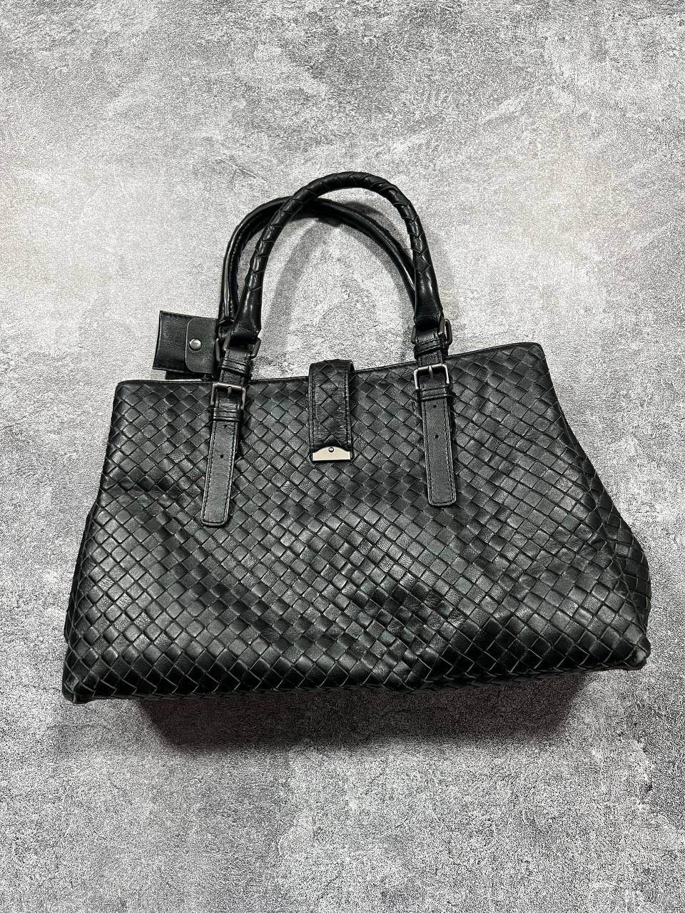 Bottega Veneta Intrecciato Leather Tote Bag Black Woven Handbag Made in Italy