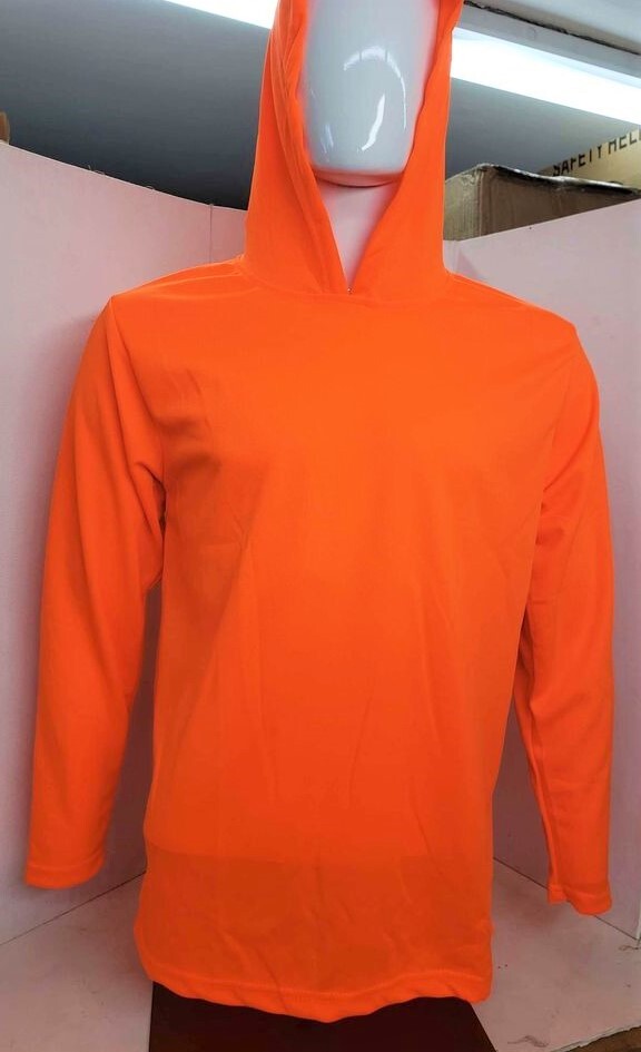 Orange Long Sleeve Safety Shirt With Hoodie, Polyester Birdeye mesh fabric