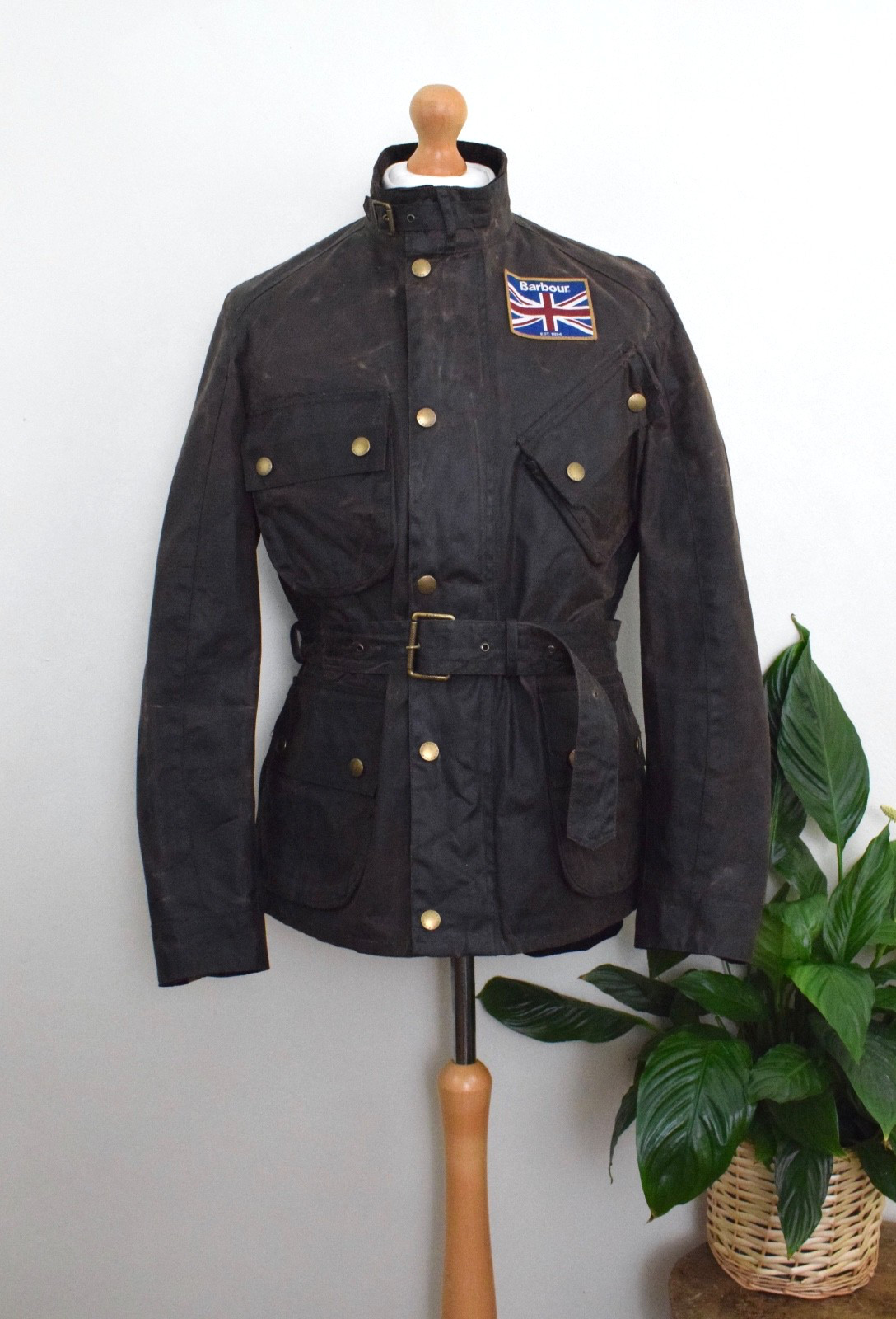 BARBOUR Union Jack Motorcycle Wax A7 Jacket Size Medium 38/40 UK 48/50 Belted
