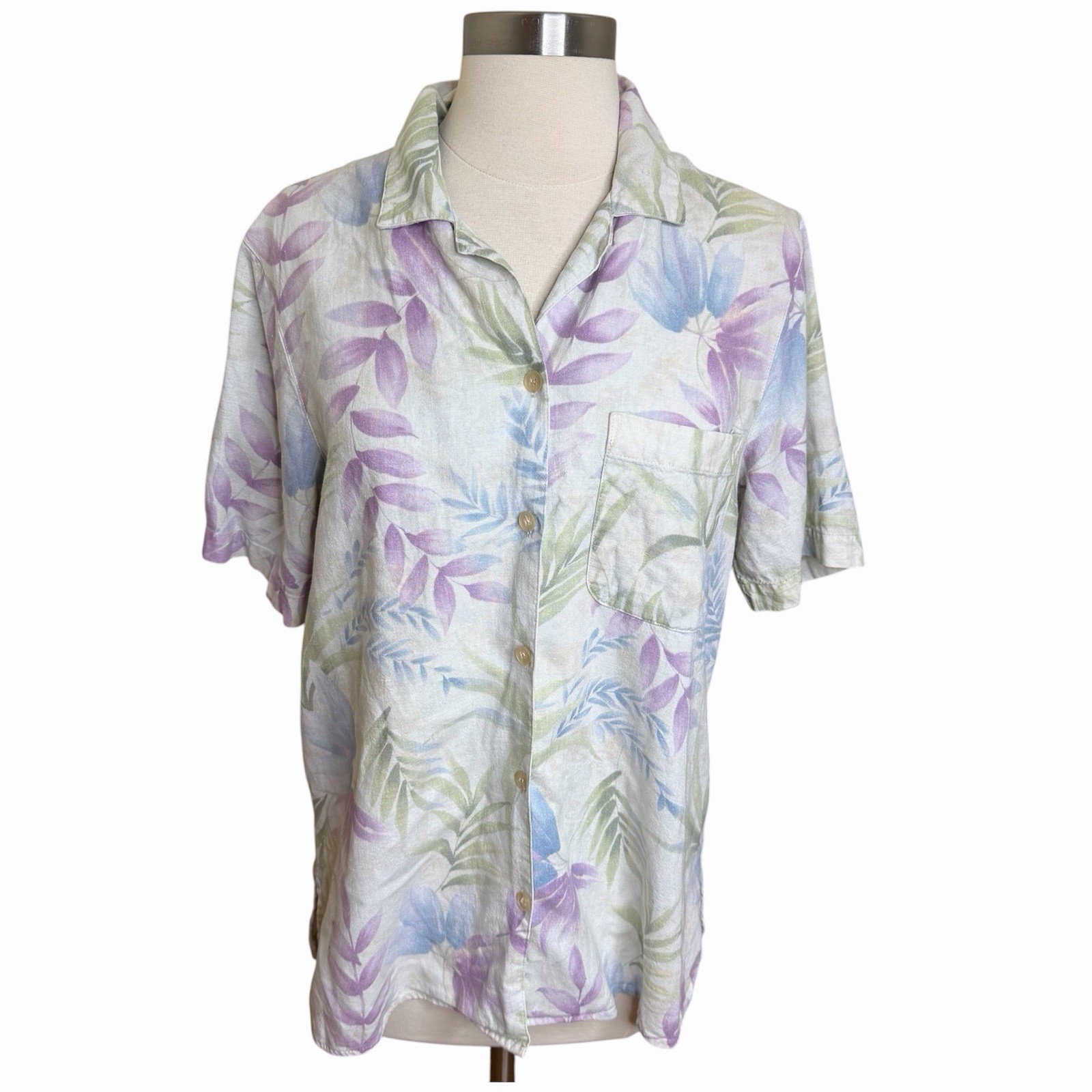 Alfred Dunner Linen Blend Floral Shirt Size 10 Pastel Whimsigoth Cottagecore