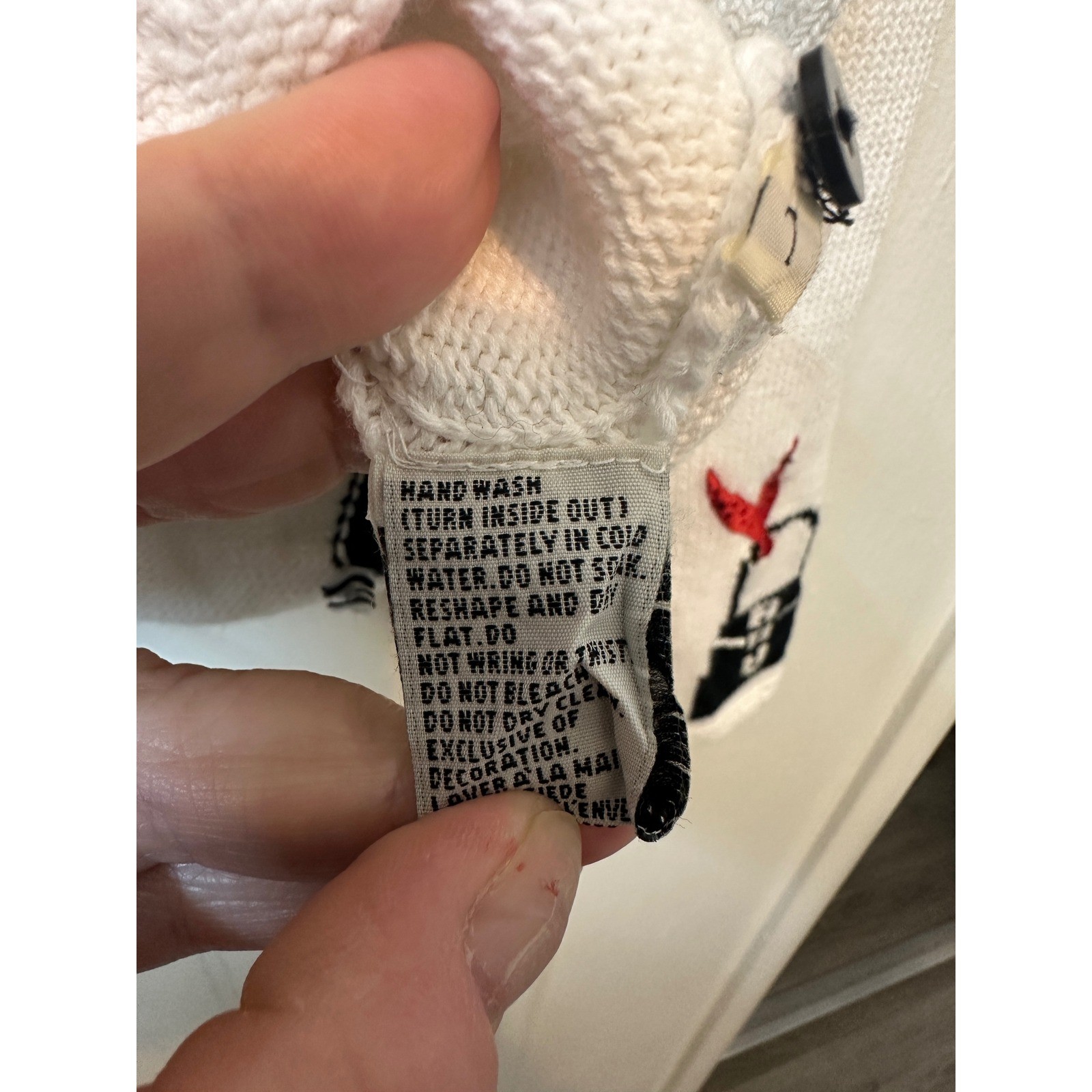 Vintage Novelty Bird House Knit Cardigan Sweater White Black Red Ramie Cotton L