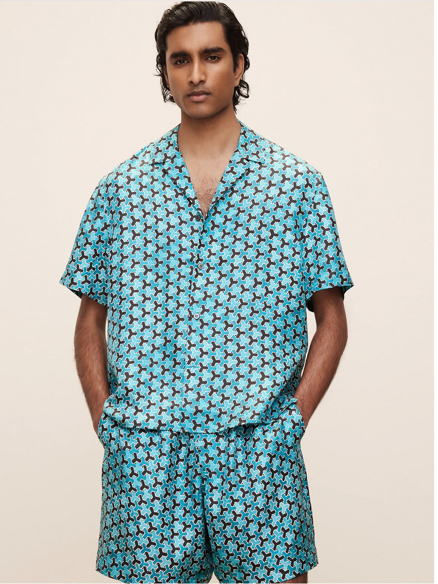 Banana Republic x The White Lotus Silk Twill Resort Shirt Blue sz M New $200