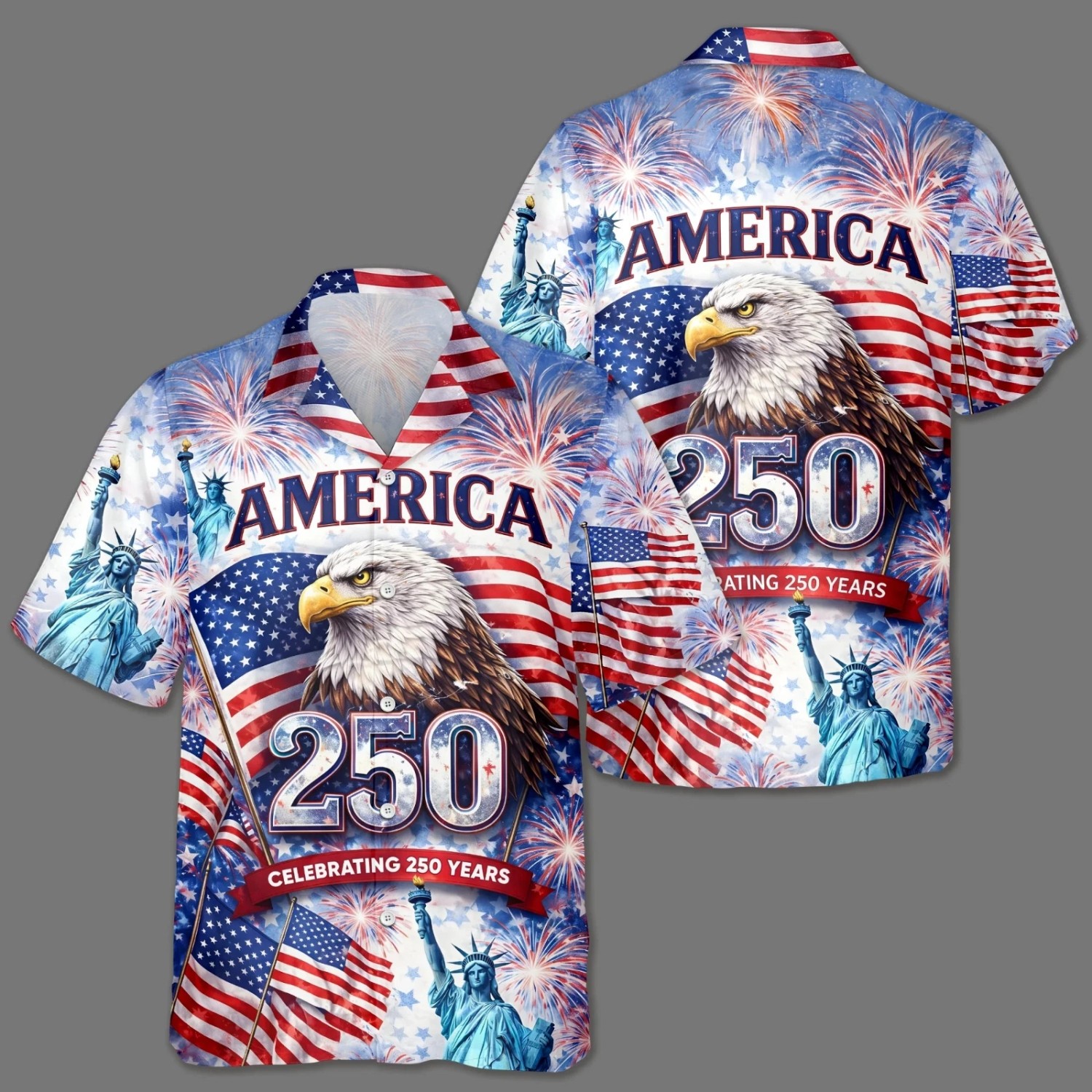 250th America Anniversary Hawaiian Shirt 1776-2026 Freedom Patriotic Men Button