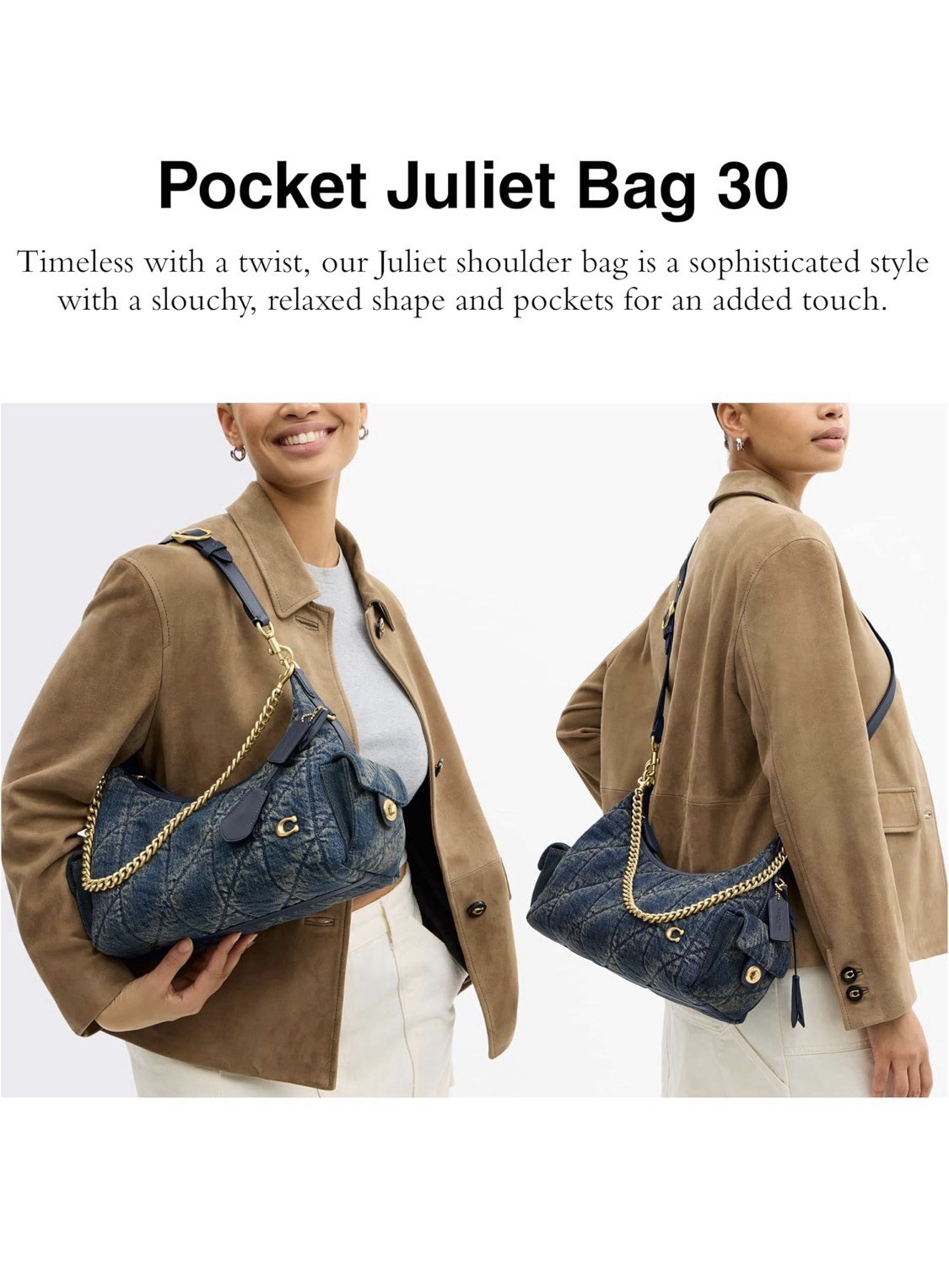 ! NEW ! COACH Pocket Juliet Quilted Denim Shoulder Handbag 30 B4/Dark Indigo