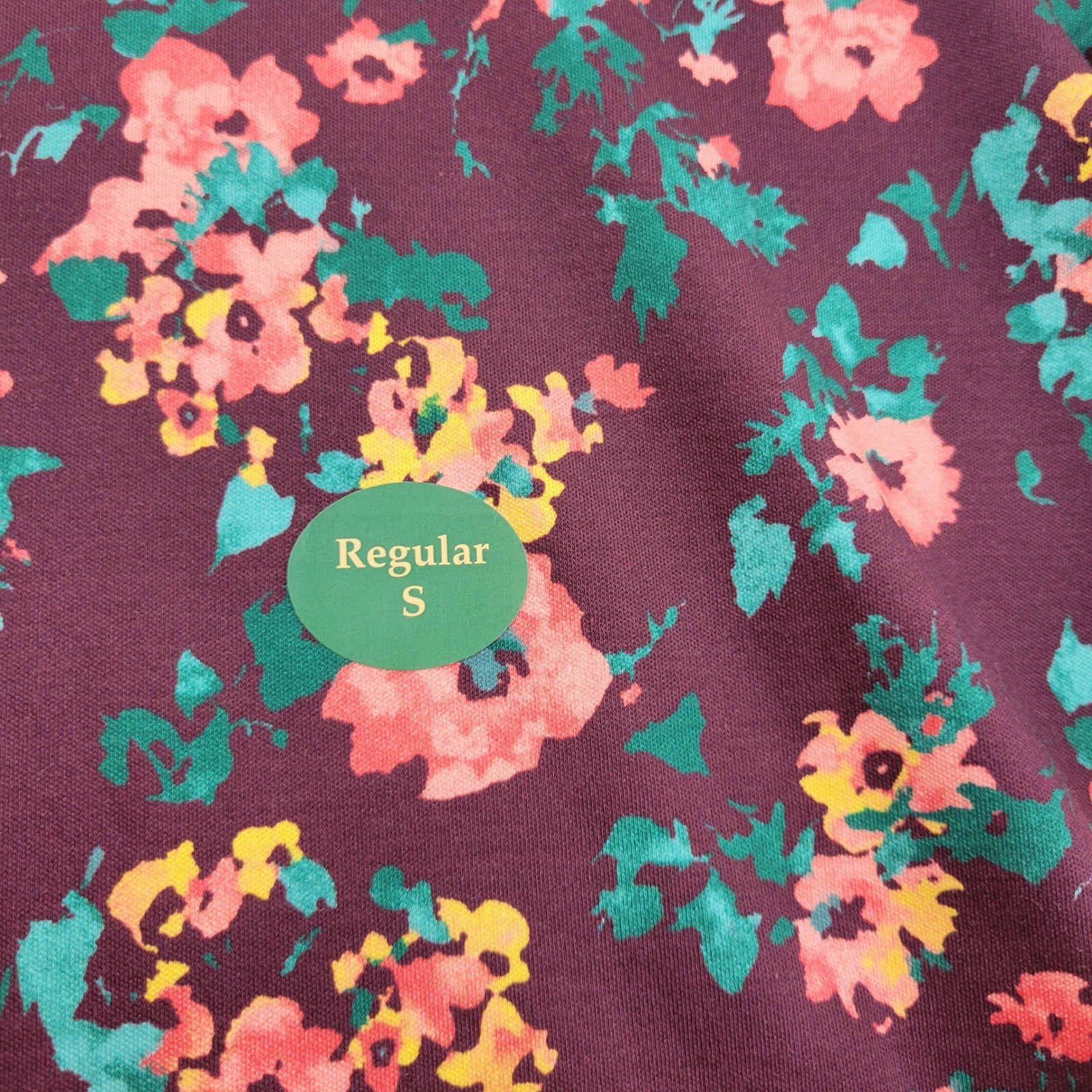 LL Bean Womens Pima Cotton Turtleneck Size Small Top Burgundy Floral 512331