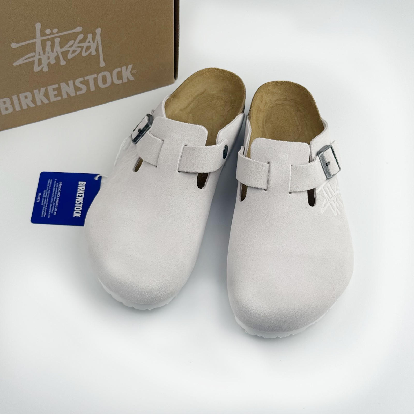 Birkenstock Boston X Stussy Suede Comfort Clog White Women’s and Men’s Shoes