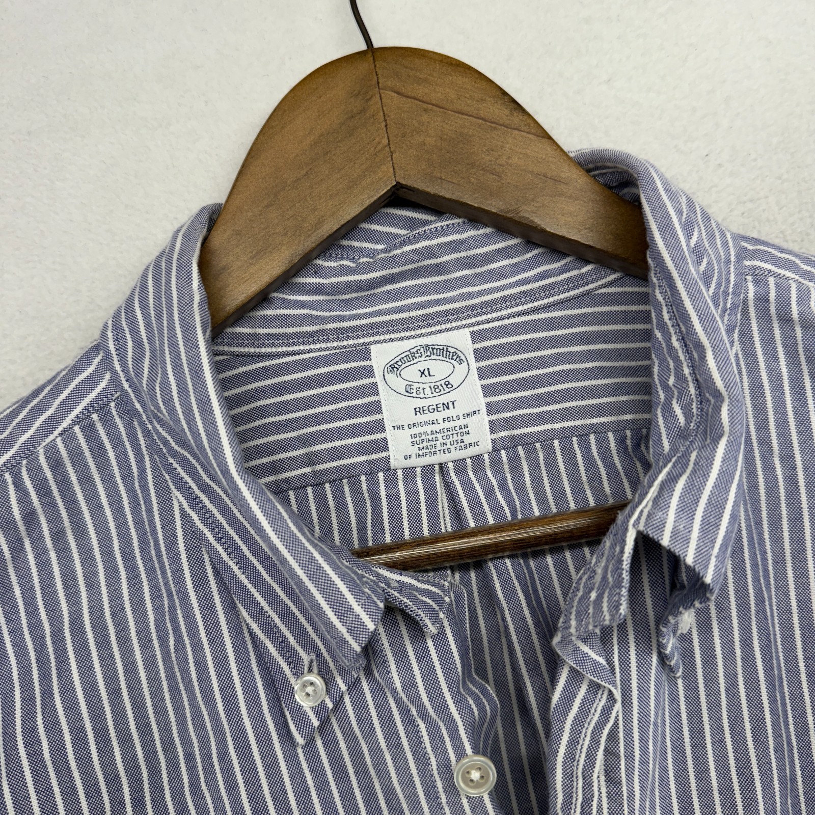 Brooks Brothers Oxford Shirt men’s XL Blue White Striped Regent Made In USA OCBD