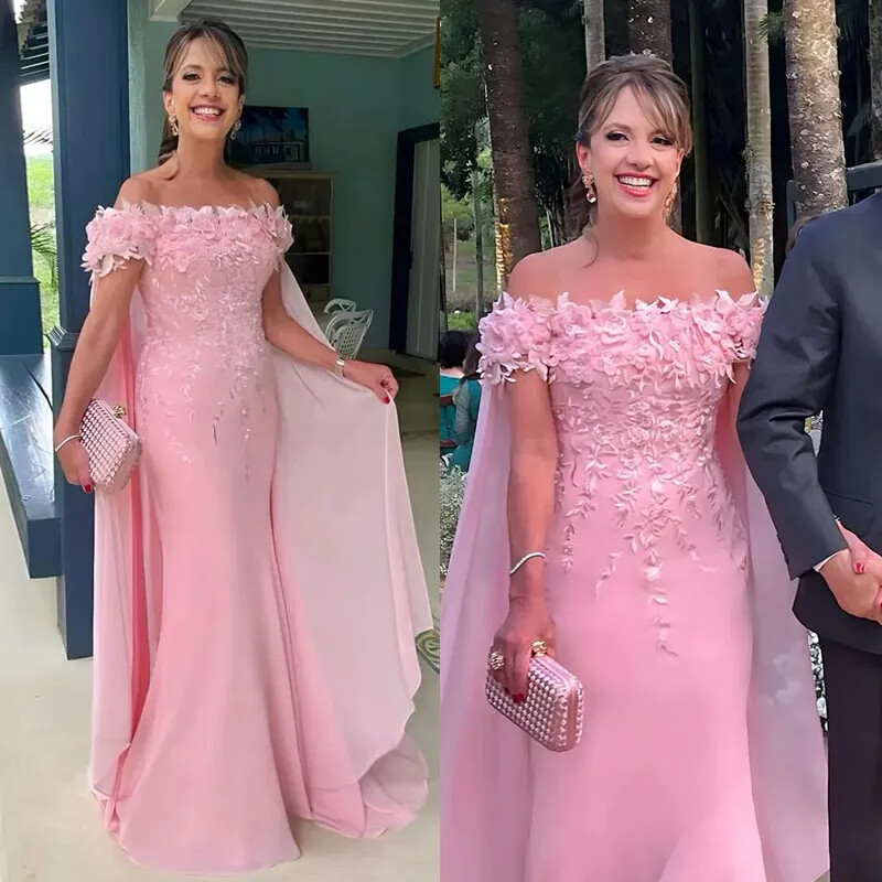 Pink Elegant Mother Of The Bride Dresses With 3D Floral Appliques Custom Made