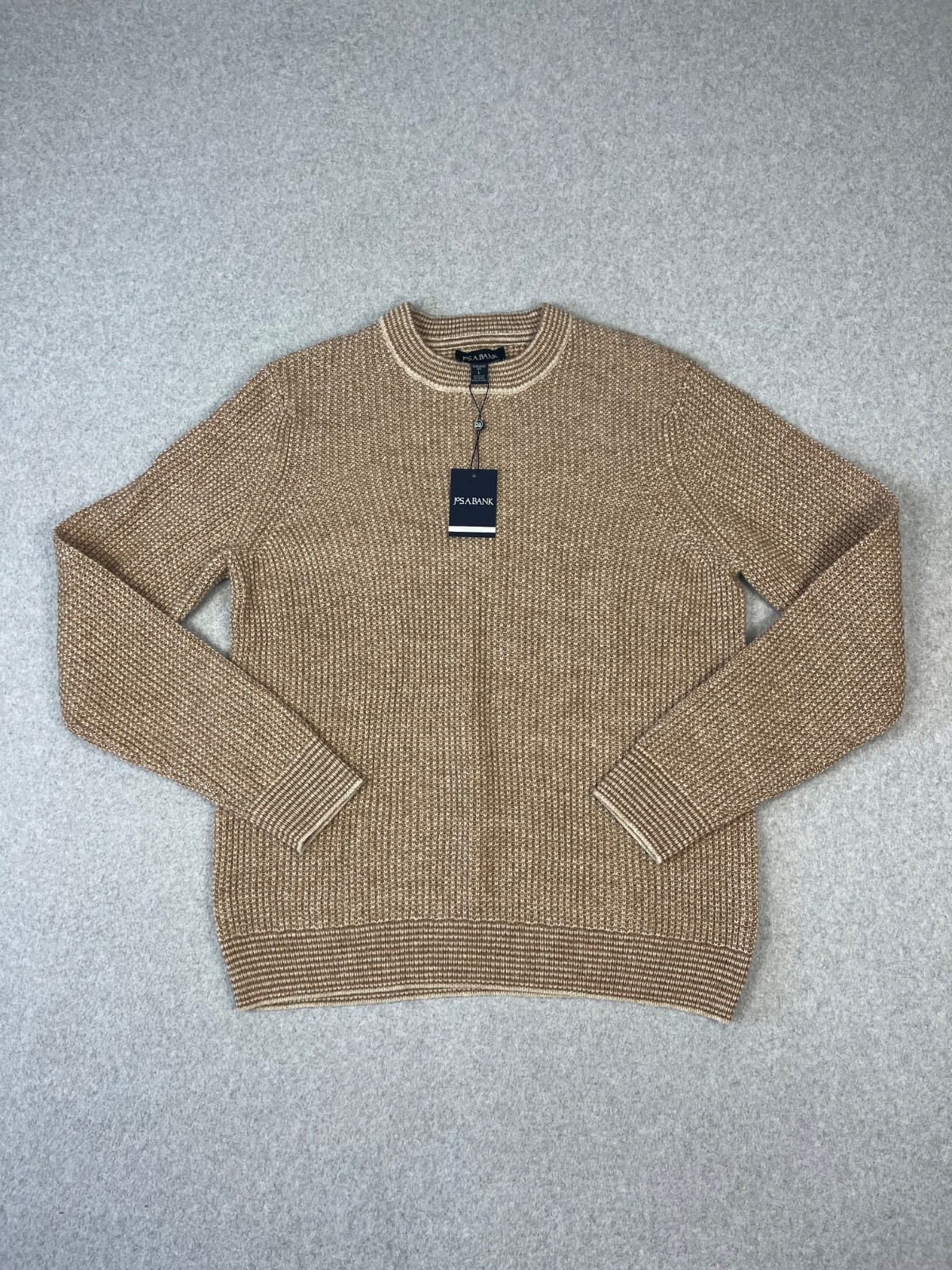 Jos A Bank Tailored Fit Sweater Mens L Brown Wool Blend Medium Knit Fisherman