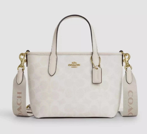 Coach City Mini Tote Bag Crossbody Signature Canvas White/Chalk NWT CW032