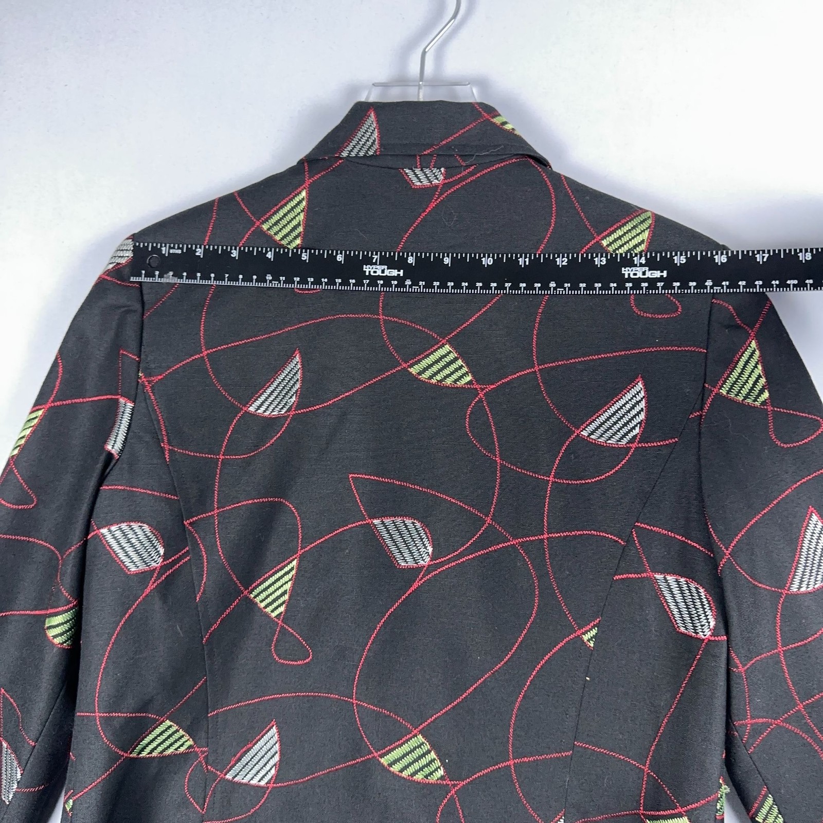 Requirements Blazer Jacket Size 12 Black Abstract Print Button Front Lined
