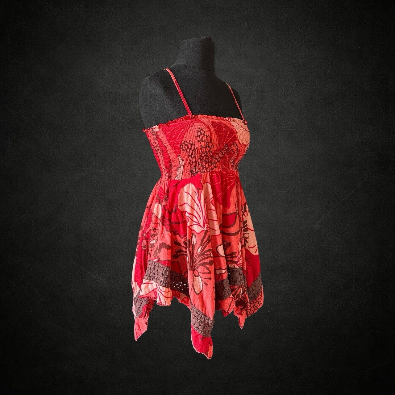 Joe Browns Womens Y2K Asymmetrical Cami Top 10 Red Coral Floral Fairy Festival