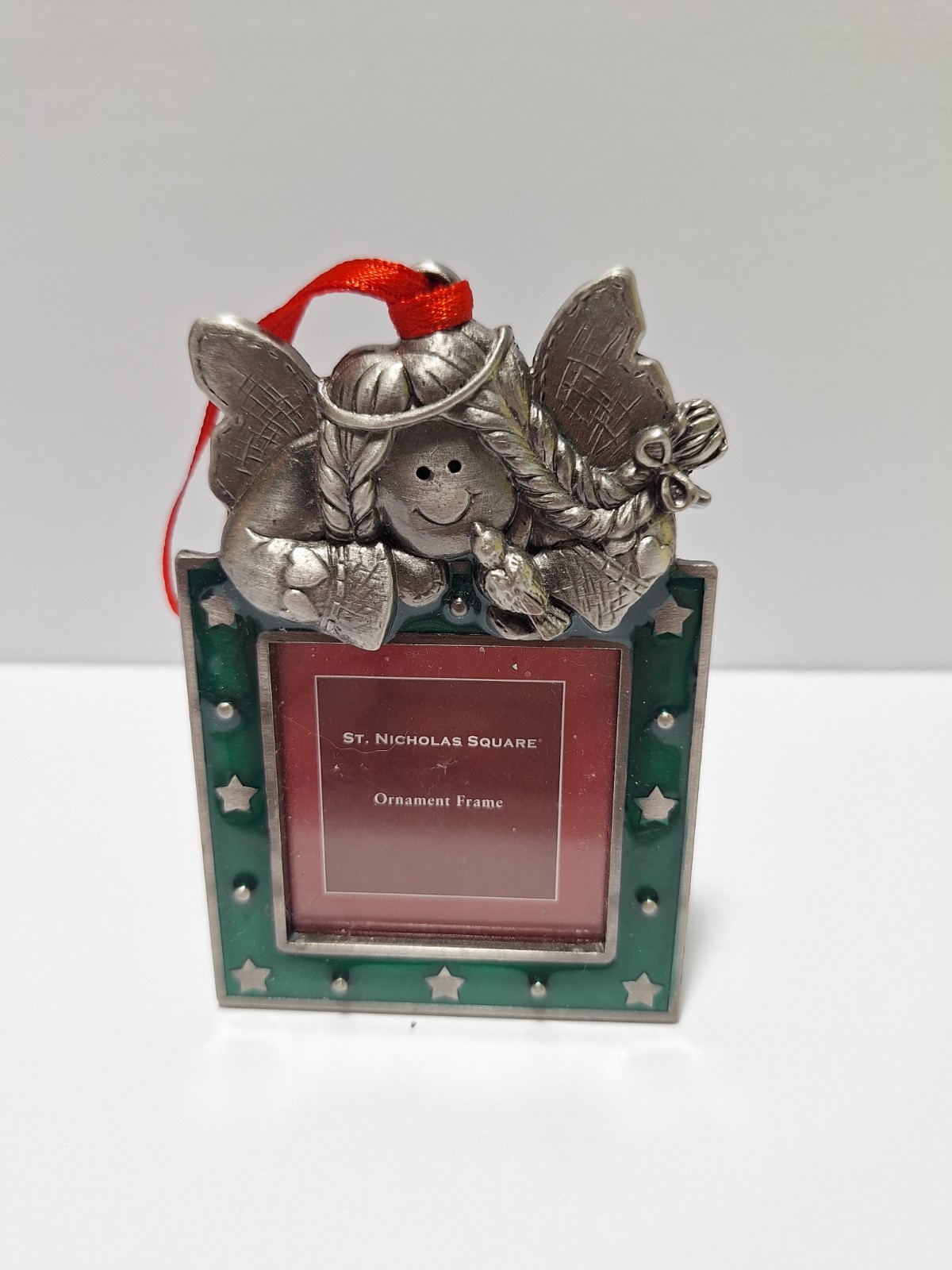 Angel Christmas Ornament Picture Frame Green Enamel 3.25in X 2.25in