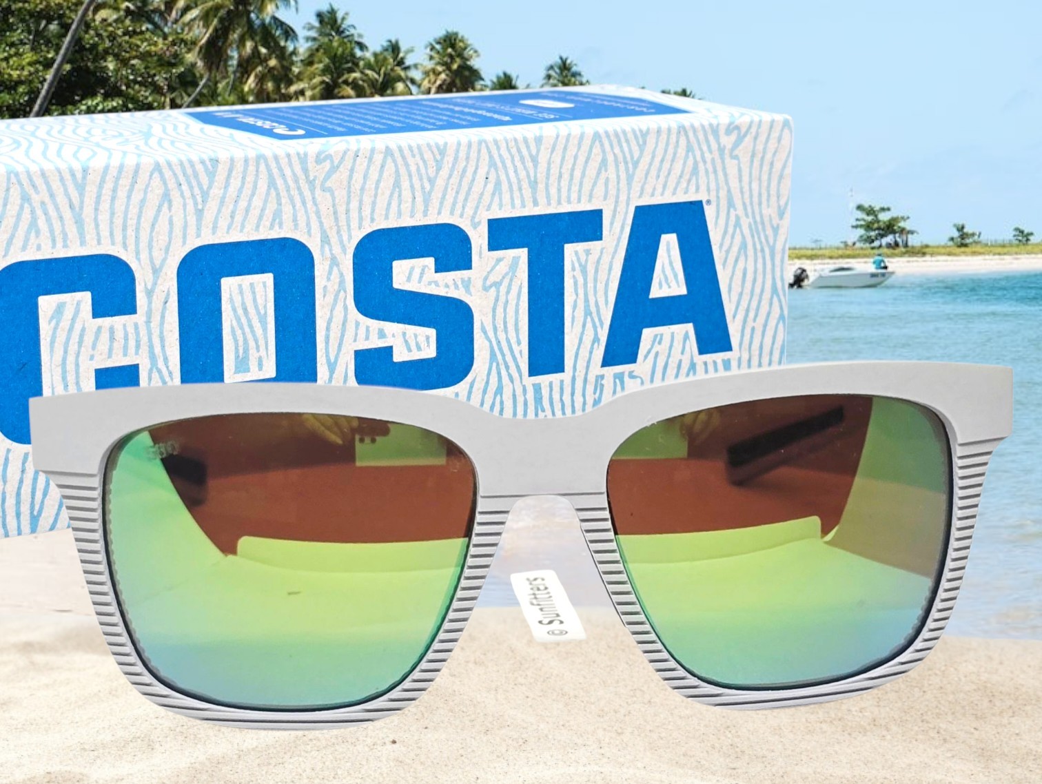 COSTA DEL MAR net light gray/green mirror PESCADOR polarized 580G sunglasses NEW