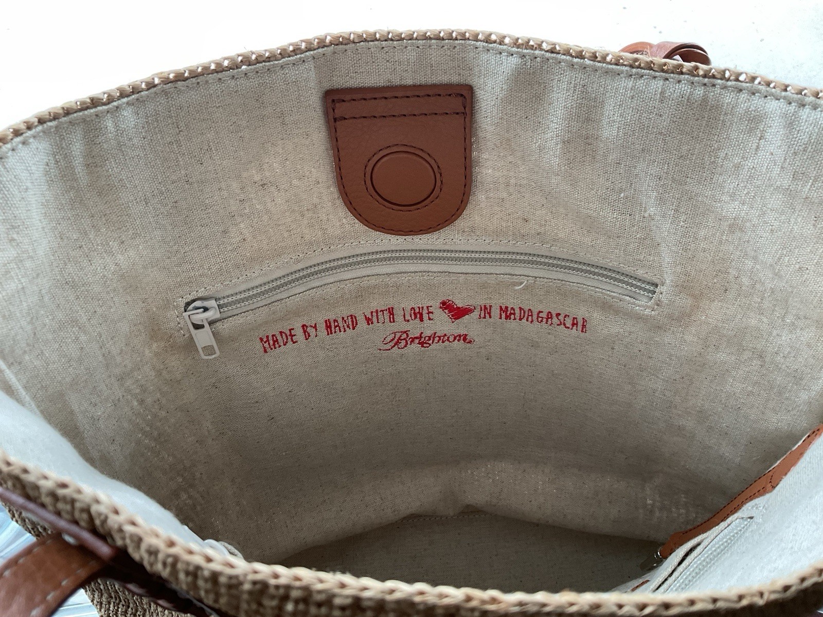 Brighton Natural Brown Straw Tote bag hand made in Madagascar.