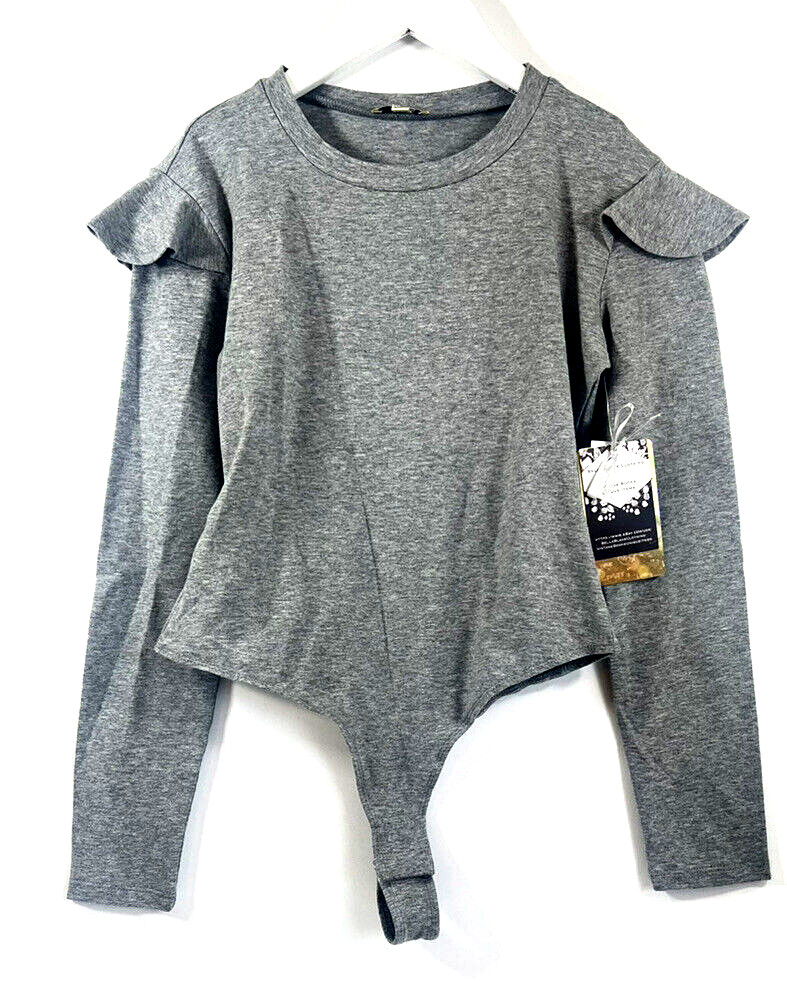 Lily White S Bodysuit Juniors Heather Grey snaps at bottom NWT $30