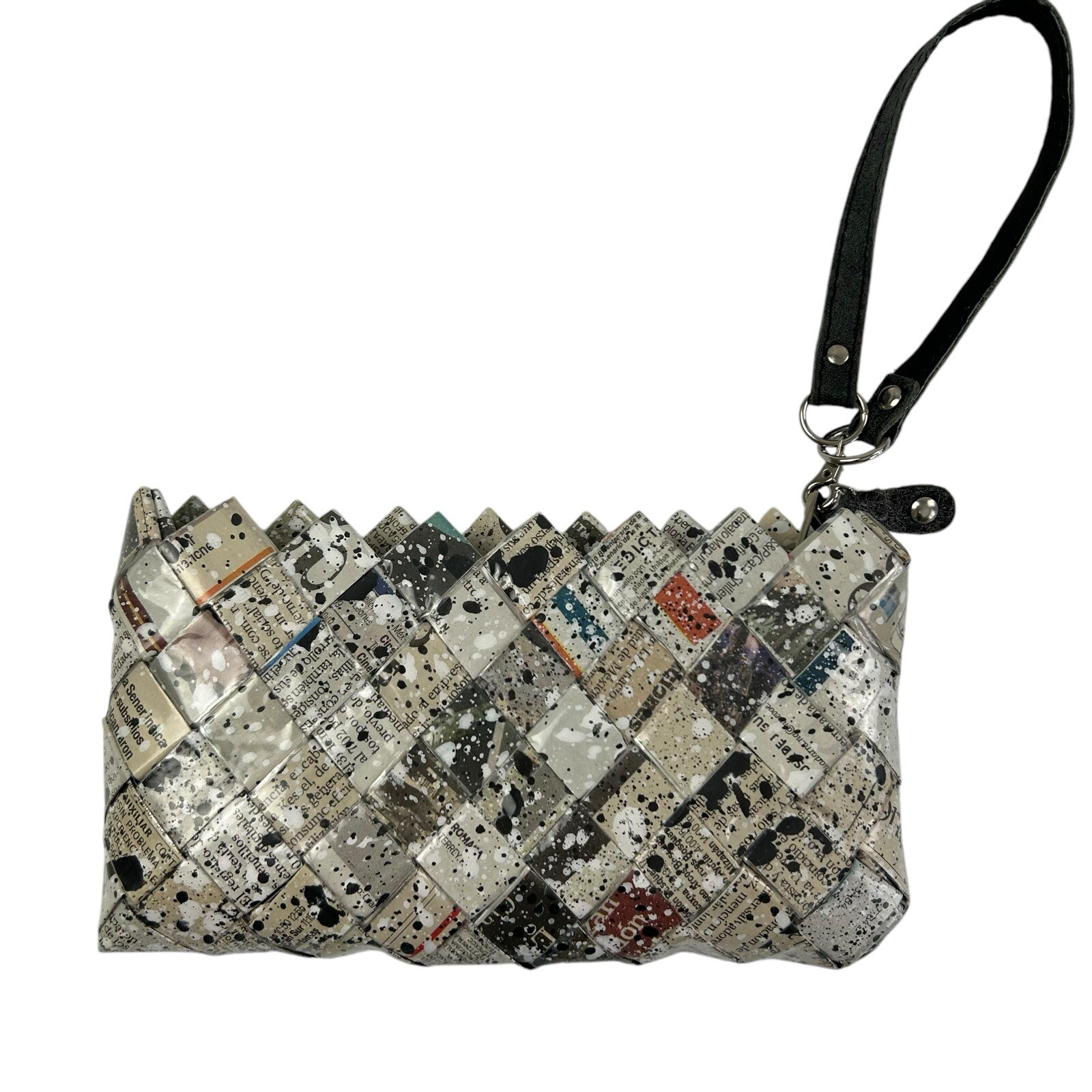 NAHUI OLLIN Candy Wrapper Purse Clutch Wristlet Newspaper Spatter Woven Print