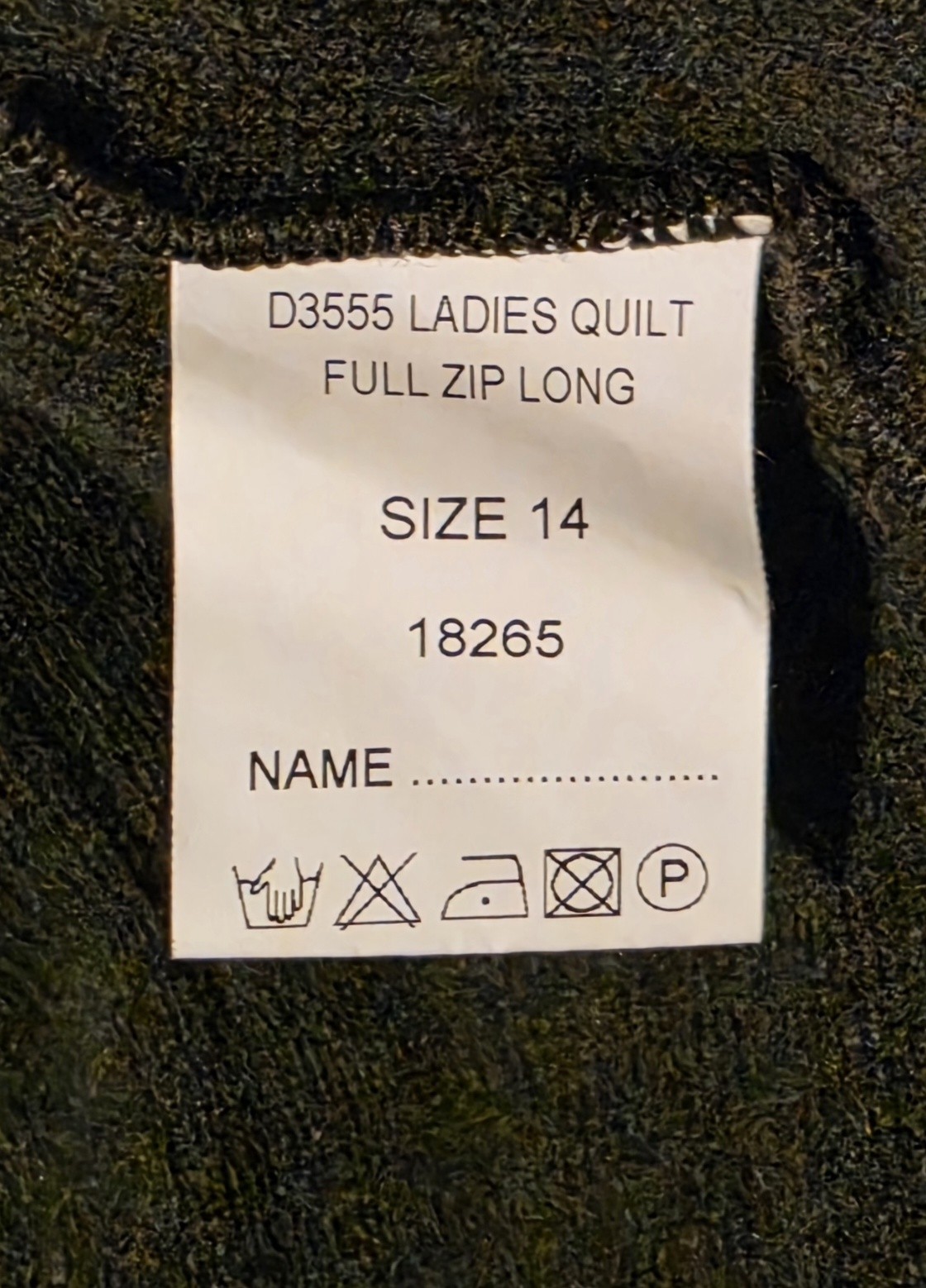 Ladies Quilt Full Zip Long, Size 14, 100% Wool, Trim 100% Polyamide