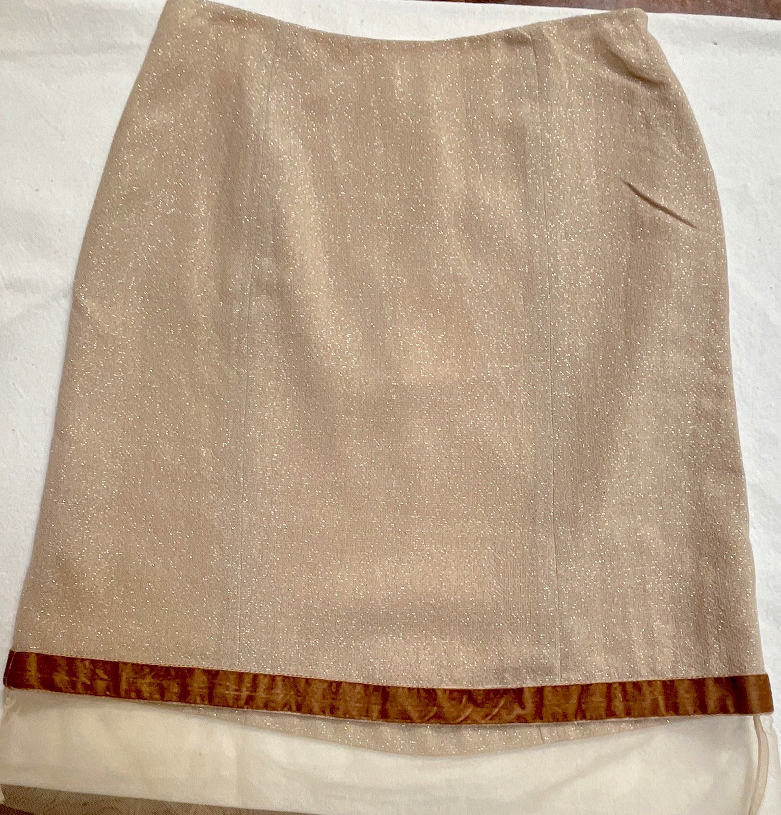 Tracy Reese Bone Glitter Taffeta Wool Blend Pencil Knee Skirt Lined Zip Size 6