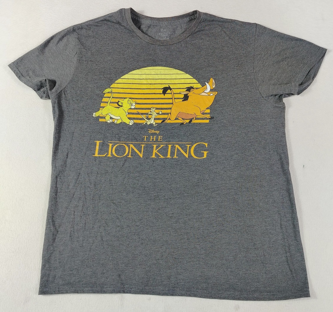 Disney Lion King Shirt Mens Large Gray Simba Timon Pumbaa Graphic Tee Movie