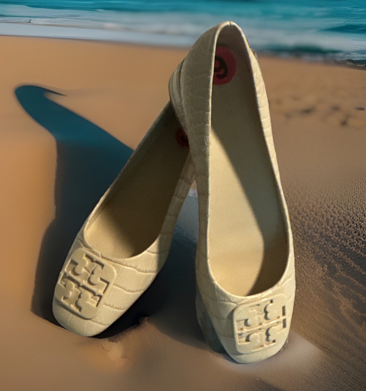 New Women Tory Burch Georgia Pump Soft Croco Logo Low Heel Shoes ,Sz. 10.5;6M