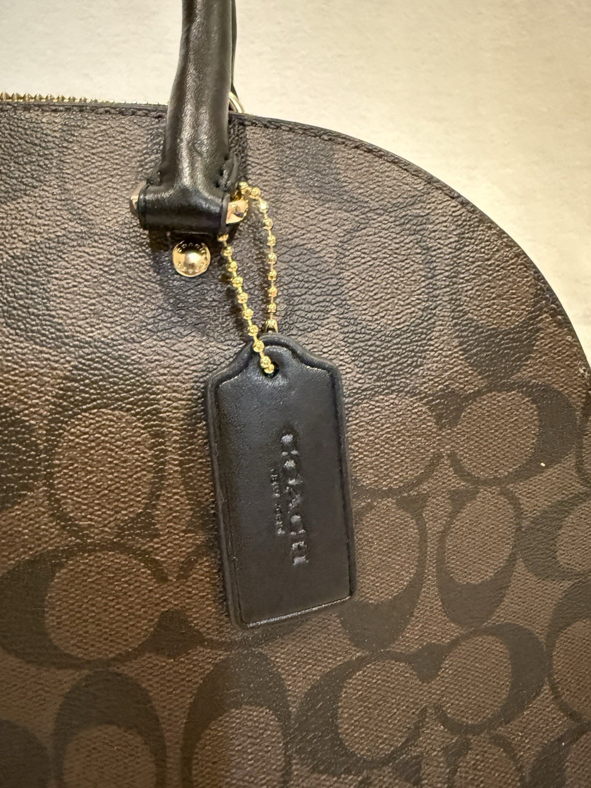 Coach Sierra Satchel Brown Logo Signature Strap Bag Dome