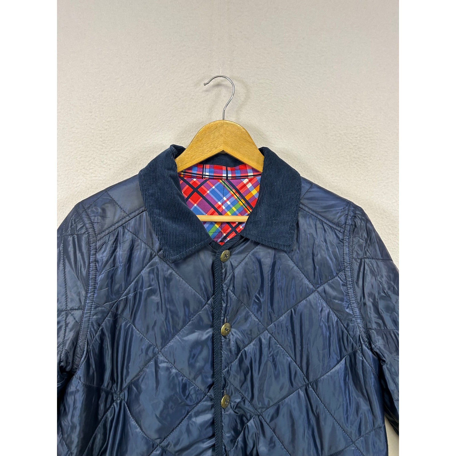 Rafaella Weekend Reversible Quilted Barn Jacket Womens XL Navy Blue Plaid Coat