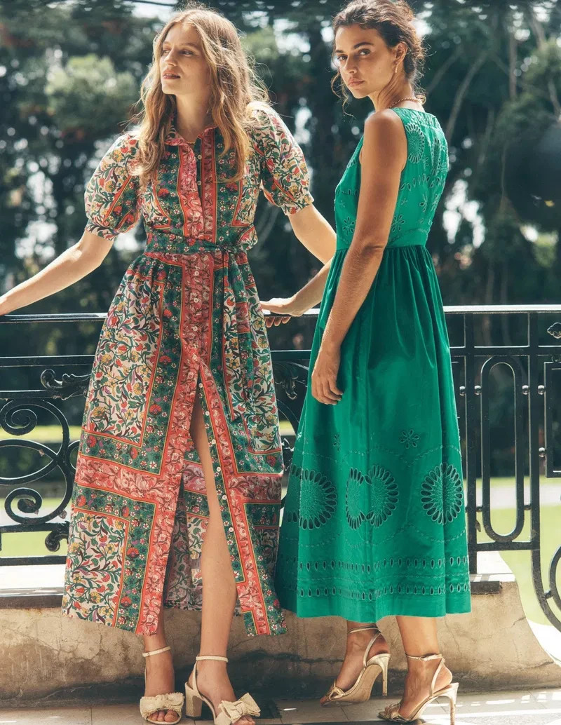 Boden Lauren Broderie Midi Dress UK 12 Regular Green RRP £166