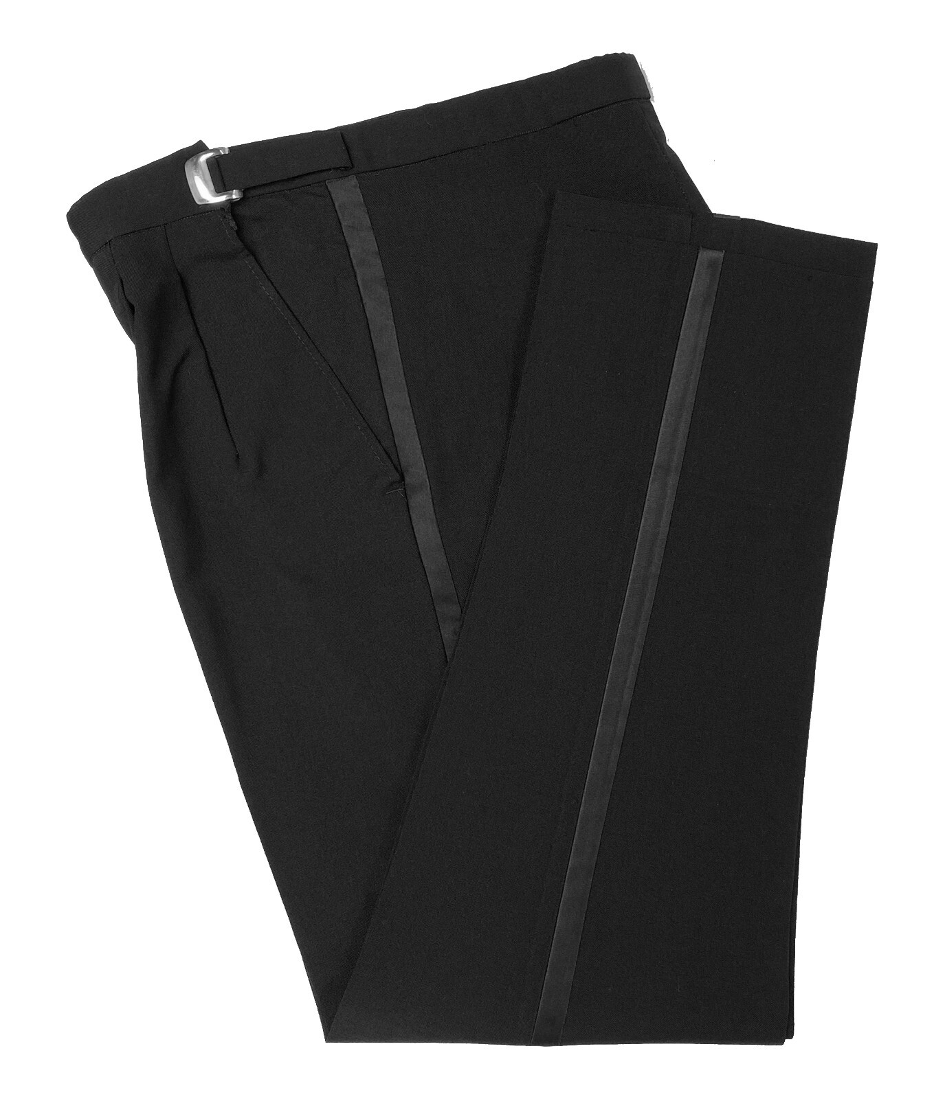 Men’s Retro Vintage Black Tuxedo Pants Satin Stripe Tapered Leg 27-29″ Long Rise