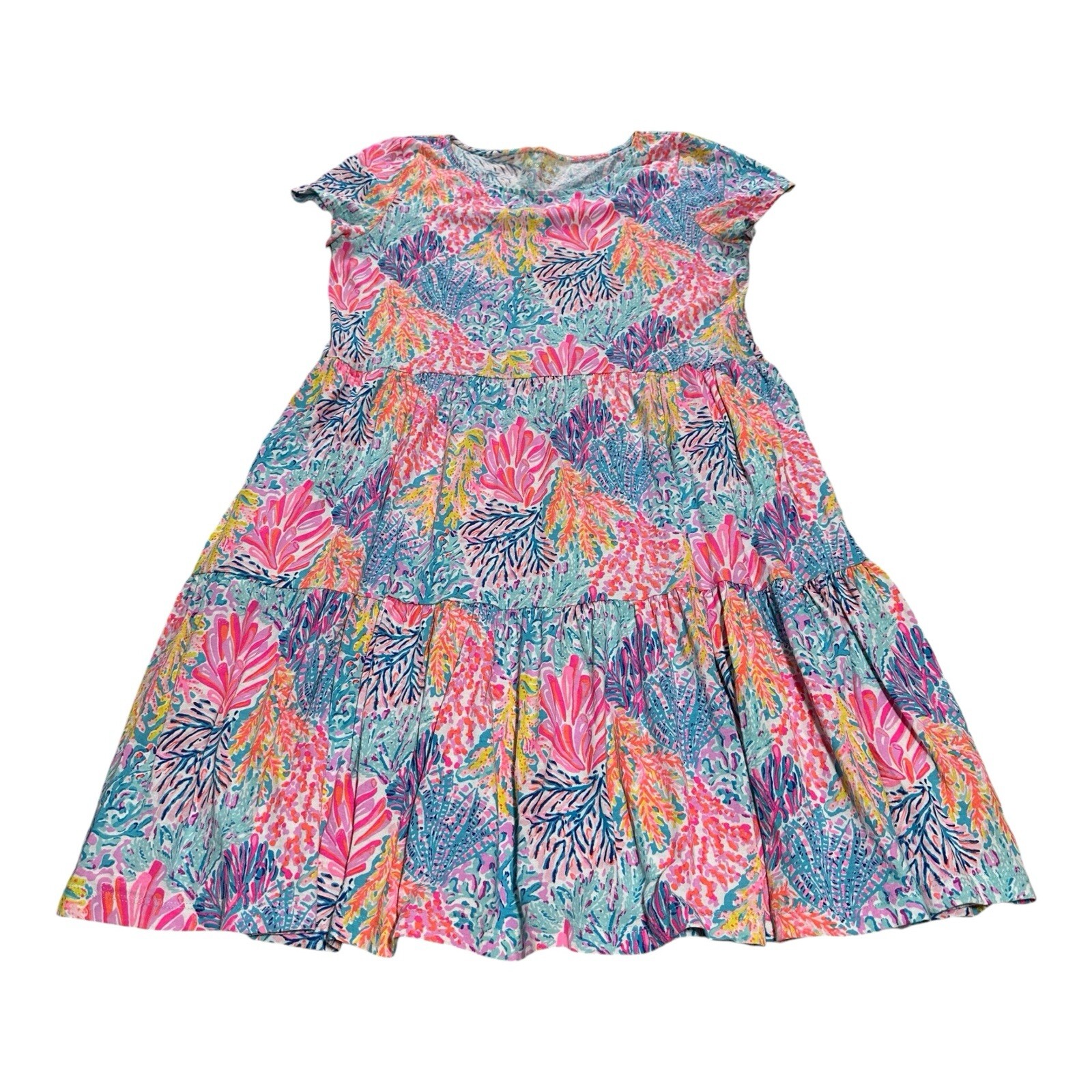 Lilly Pulitzer Geanna Swing Tiered Dress Women’s S Splendor in Sand Blue Pink