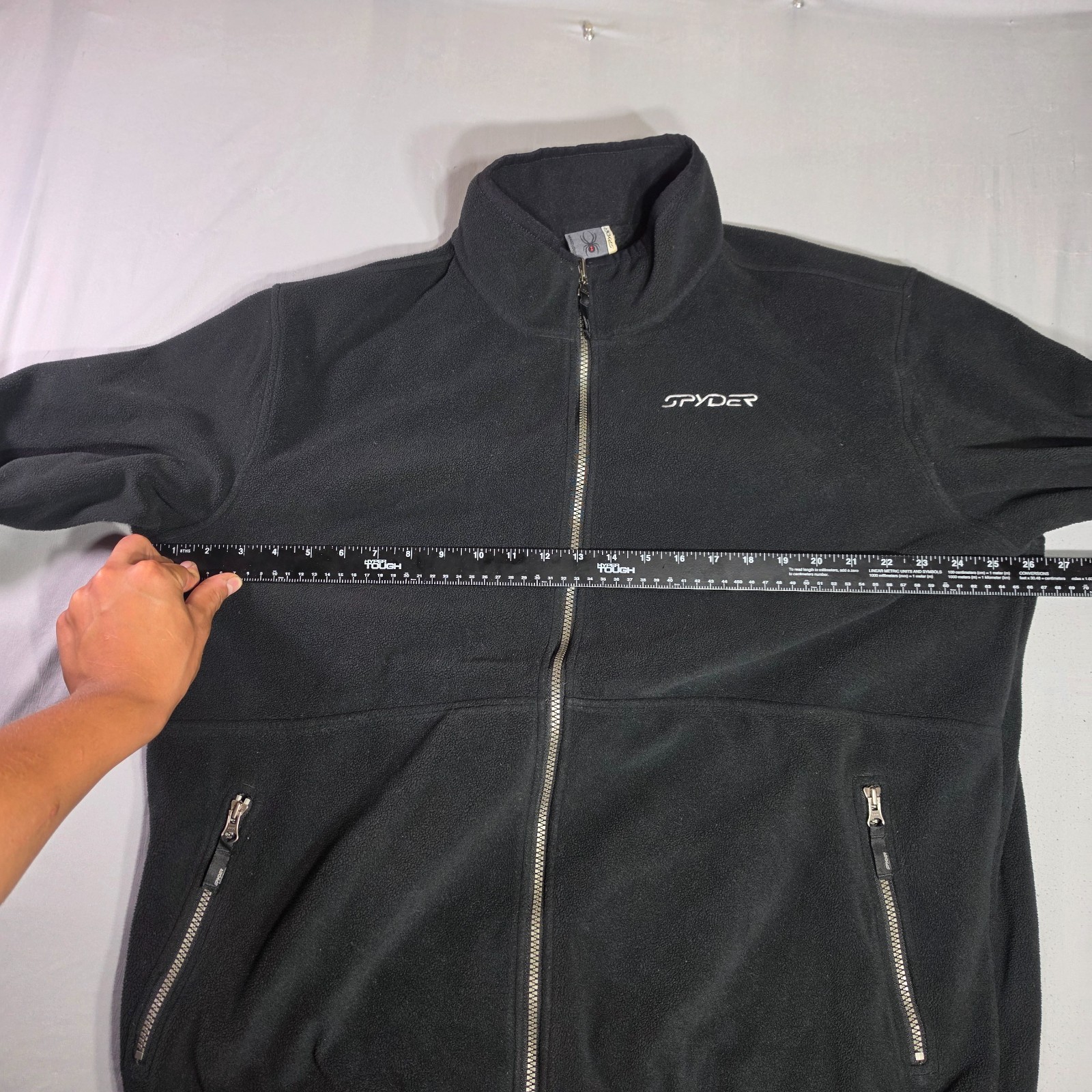Spyder Jacket Mens X-Large Black Full Zip Pockets Fleece Jacket Stitched Logos