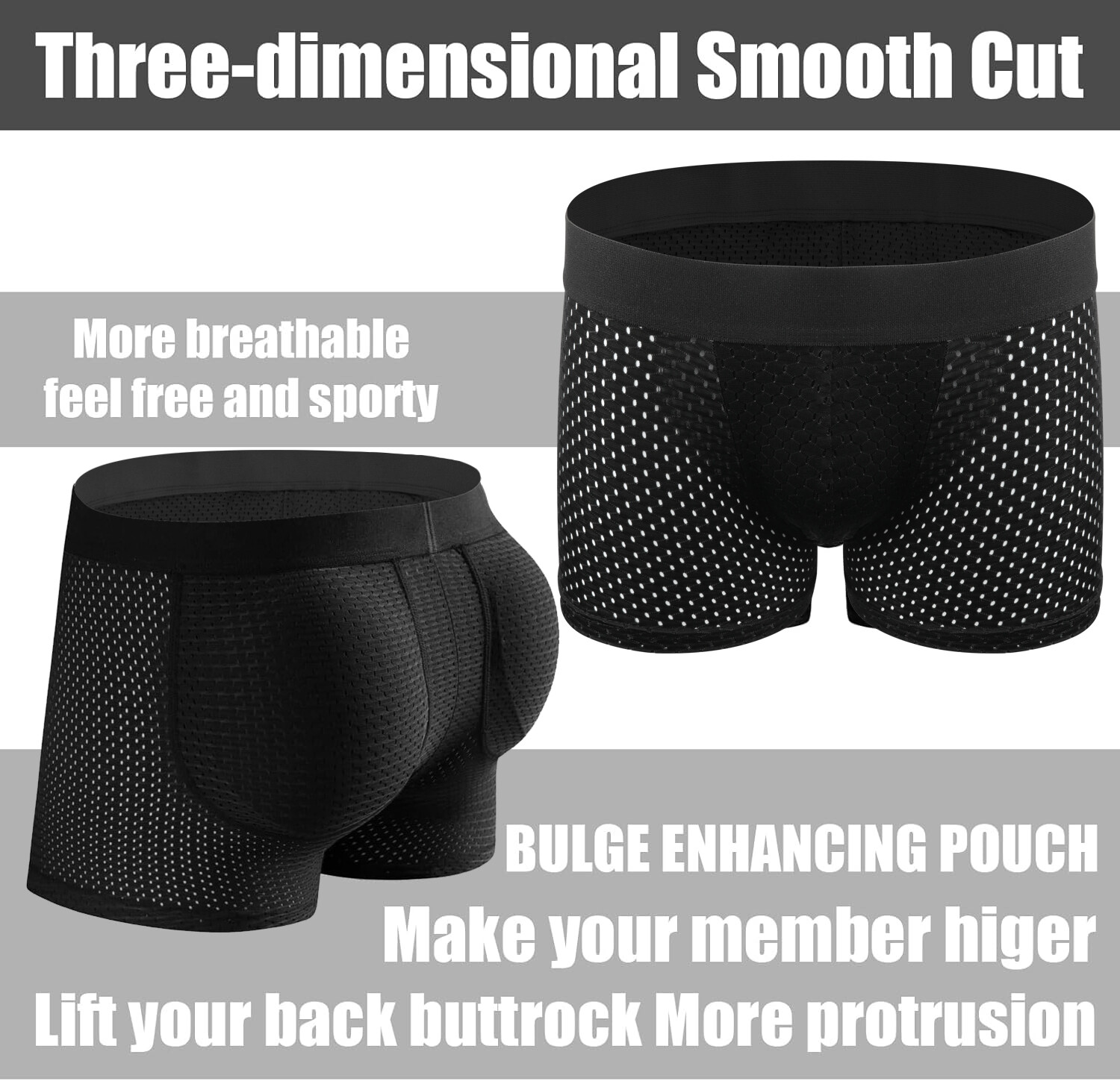 Mens Padded Underwear Briefs Boxers Butt Lifter Hip Enhancer Shorts Pants Shaper