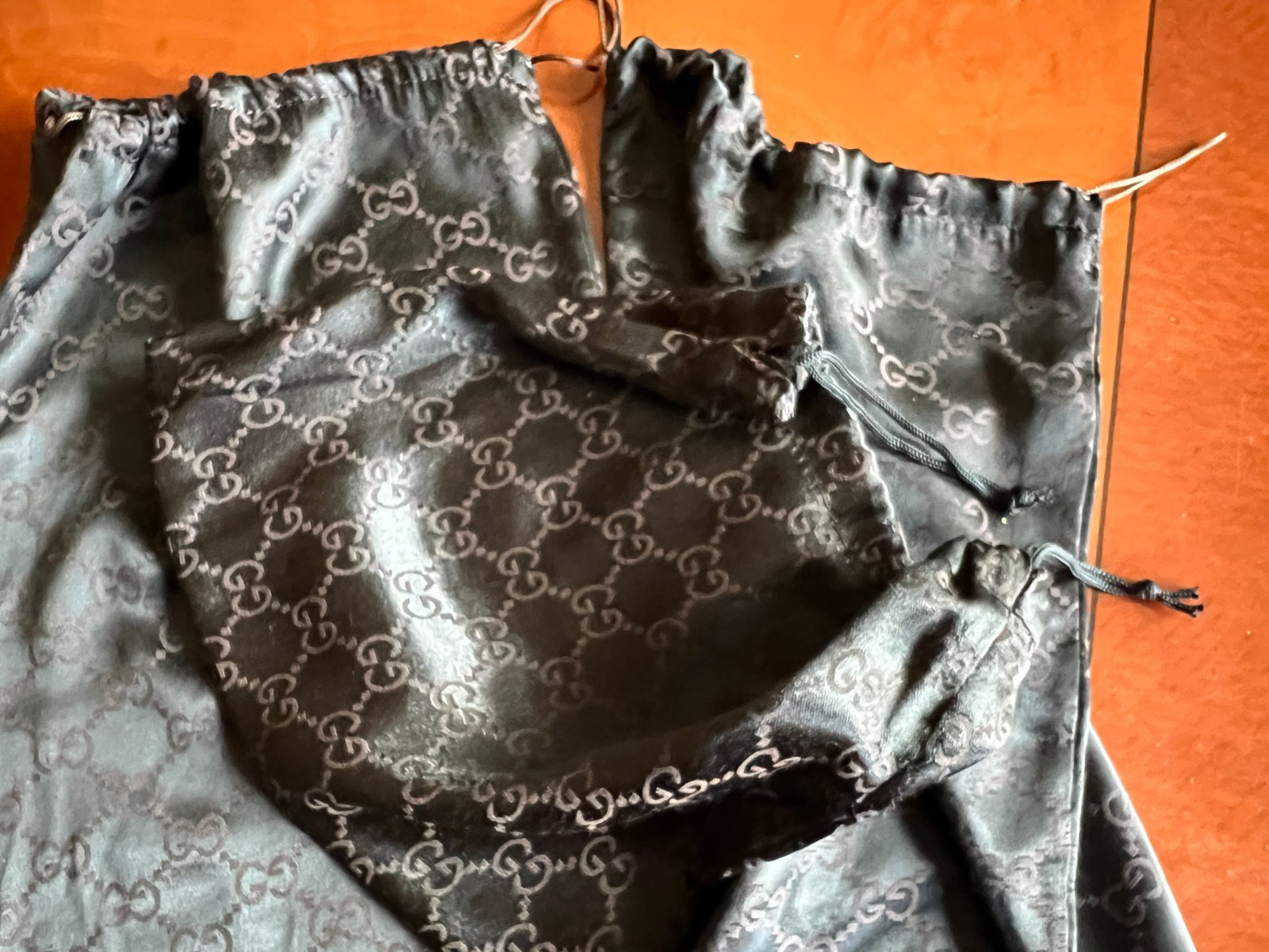 Auth GUCCI Drawstring Brown Satin MONOGRAM Purse Shoes Dust Bag 1pc only