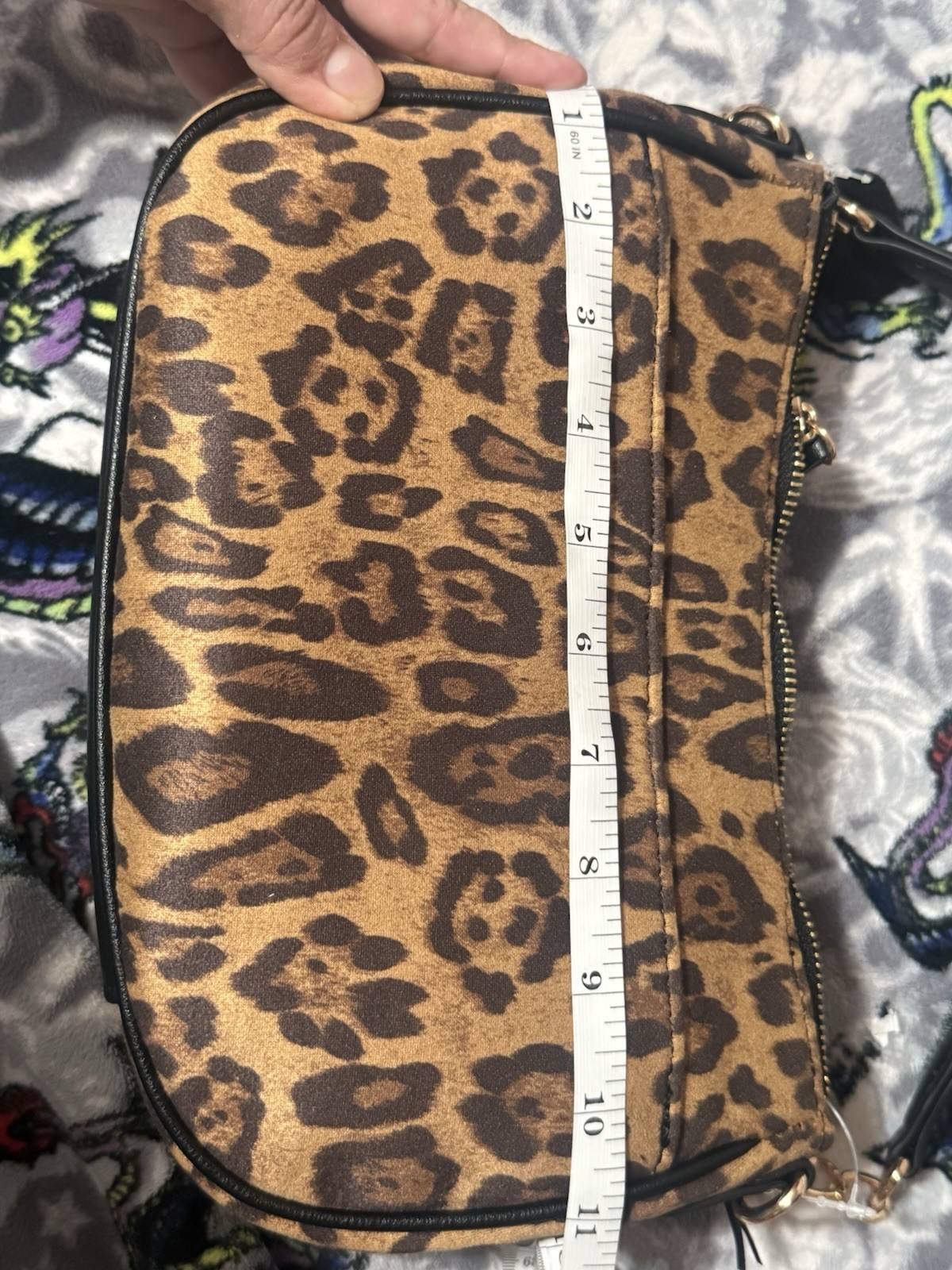 Juicy Couture Leopard Print Shoulder Bag Brown Black Bow Charm Zip Chain Pockets