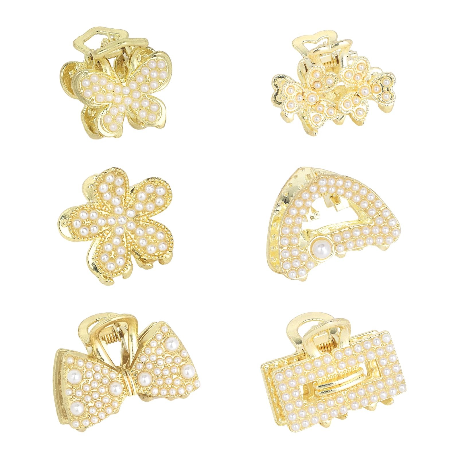 KIUEZIR 6pcs Mini Pearl Hair Claw Clips for Women 6 Count (Pack of 1), Gold