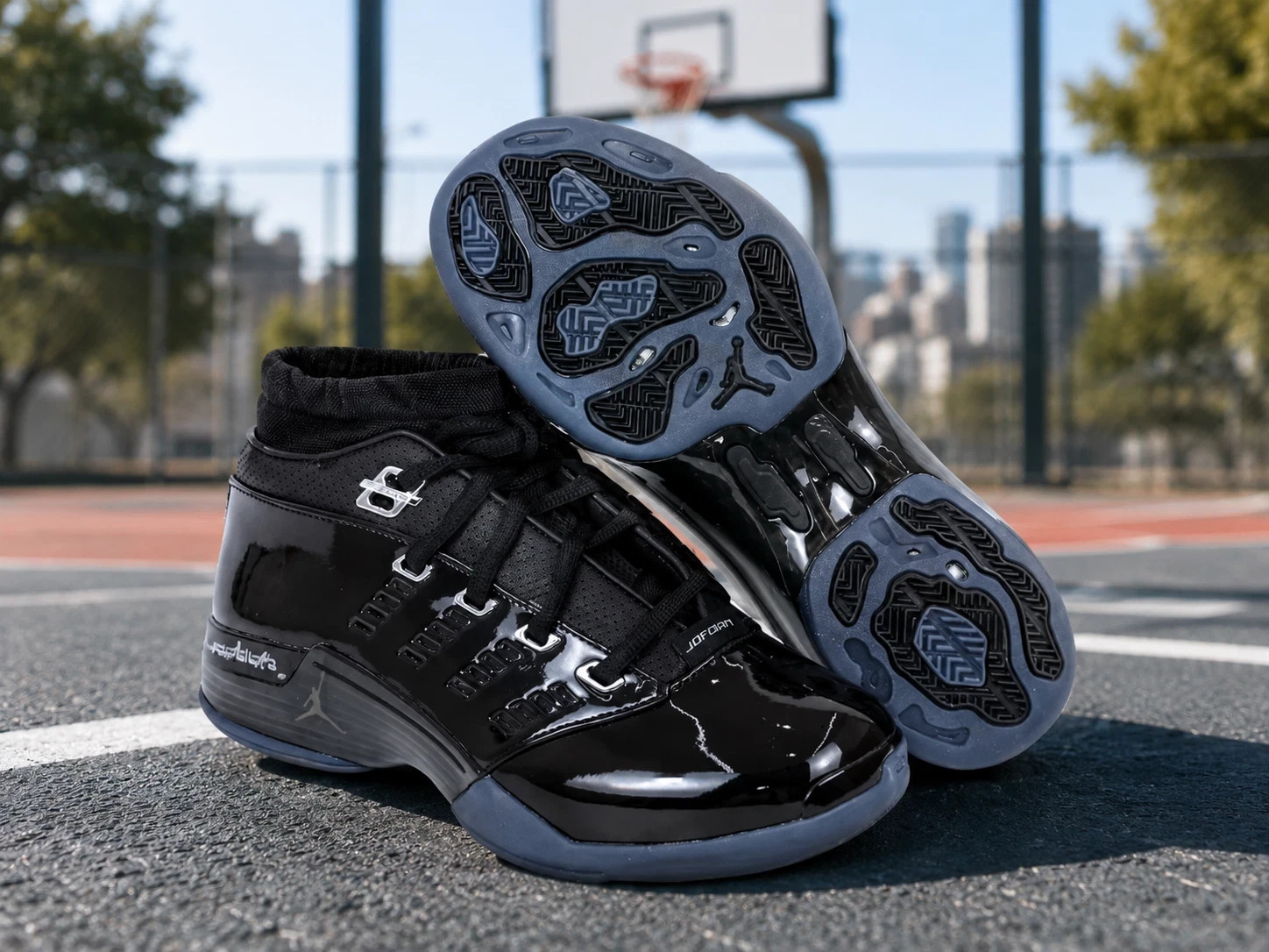 Men – Jordan 17 Low “Black Patent” IV7640-001 Size US 7-12