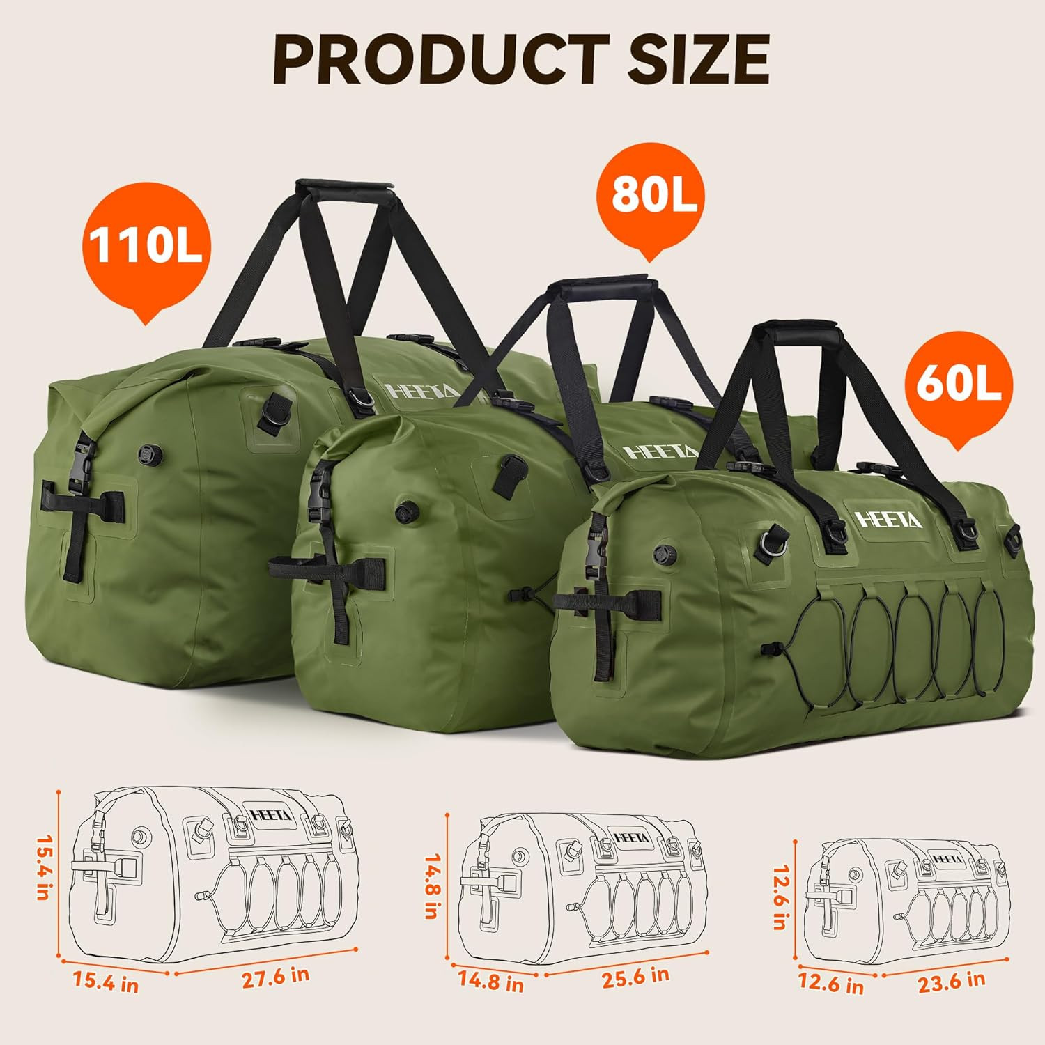 Waterproof Duffel Bag Motorcycle Dry Bag Backpack, 60L/80L Extra Large Rolltop T