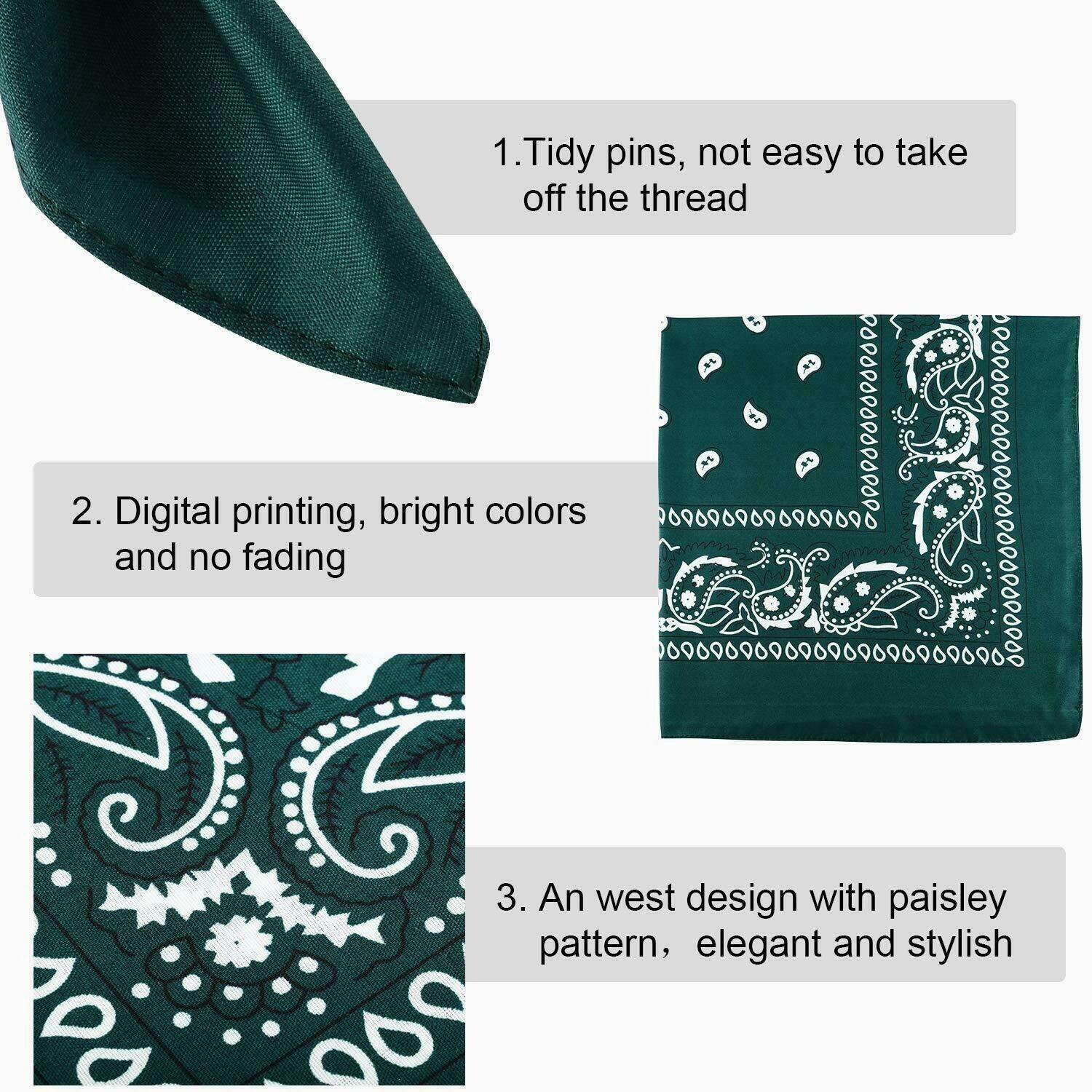 1-2Pcs Bandana 100% Cotton Paisley Print Double-Sided Scarf Head Neck Face Mask