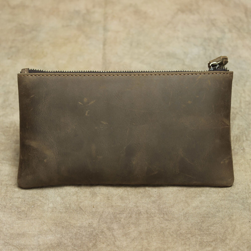 Leather Cash Long Wallet Envelope Zipper Pouch – Money Holder for Men & Women^