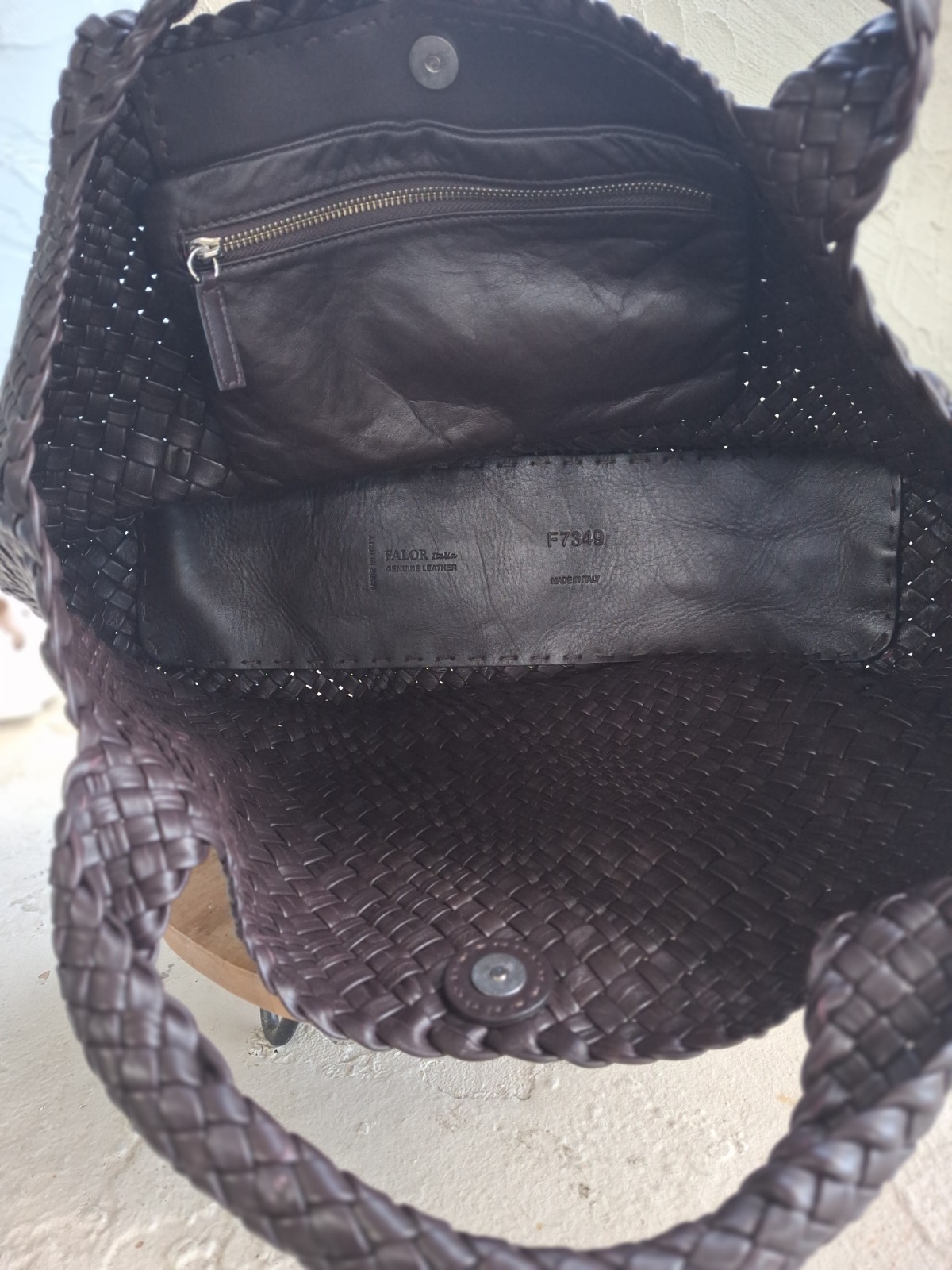 FALOR Large Firenze Hand Woven Dark Brown Tote Bag F7348 Made in Italy