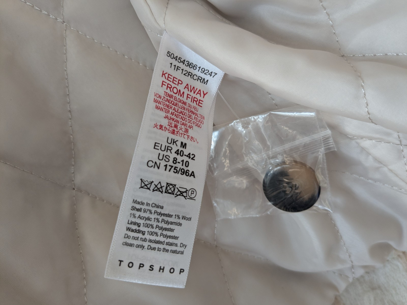 Topshop Checked Jacket Cream Beige Oversize Coat Size M New