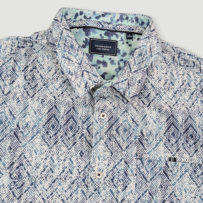 7 Diamonds 4-Way Stretch Button Up Shirt Mens XL Geometric Outer Limits Pattern