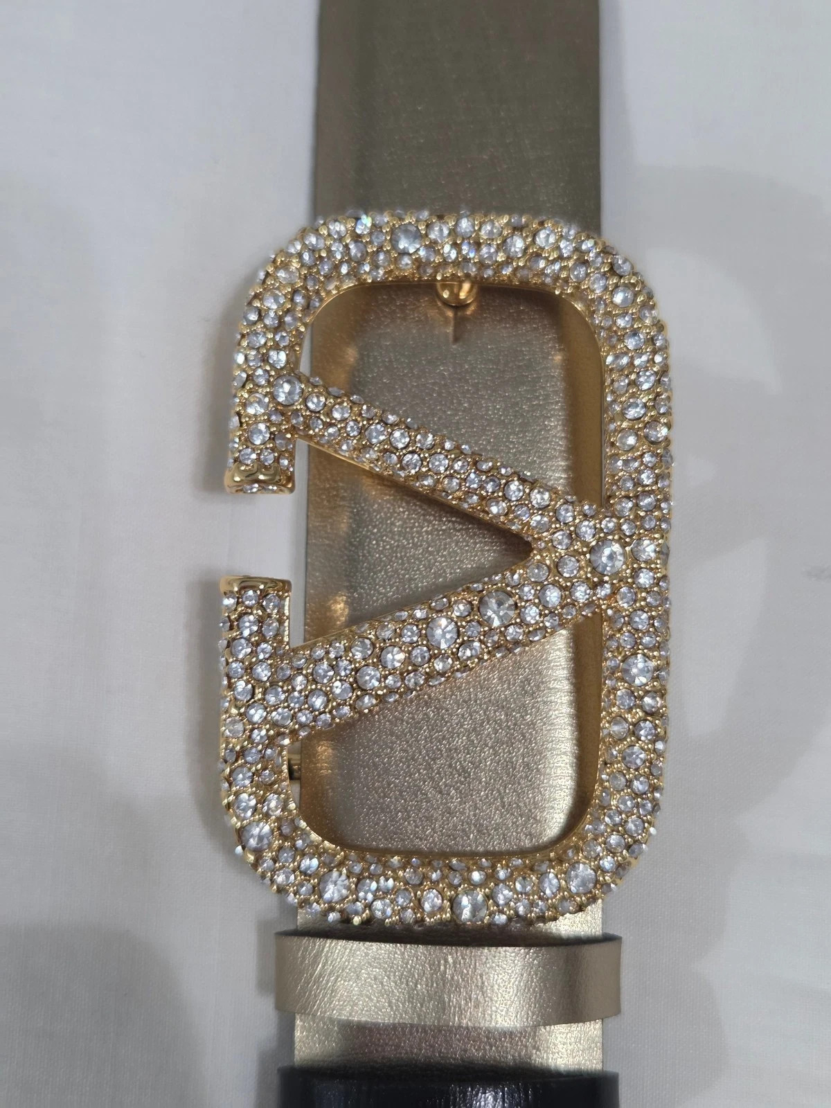 Valentino Garavani Reversible Gold & Black Rhinestone Studded Belt 95cm